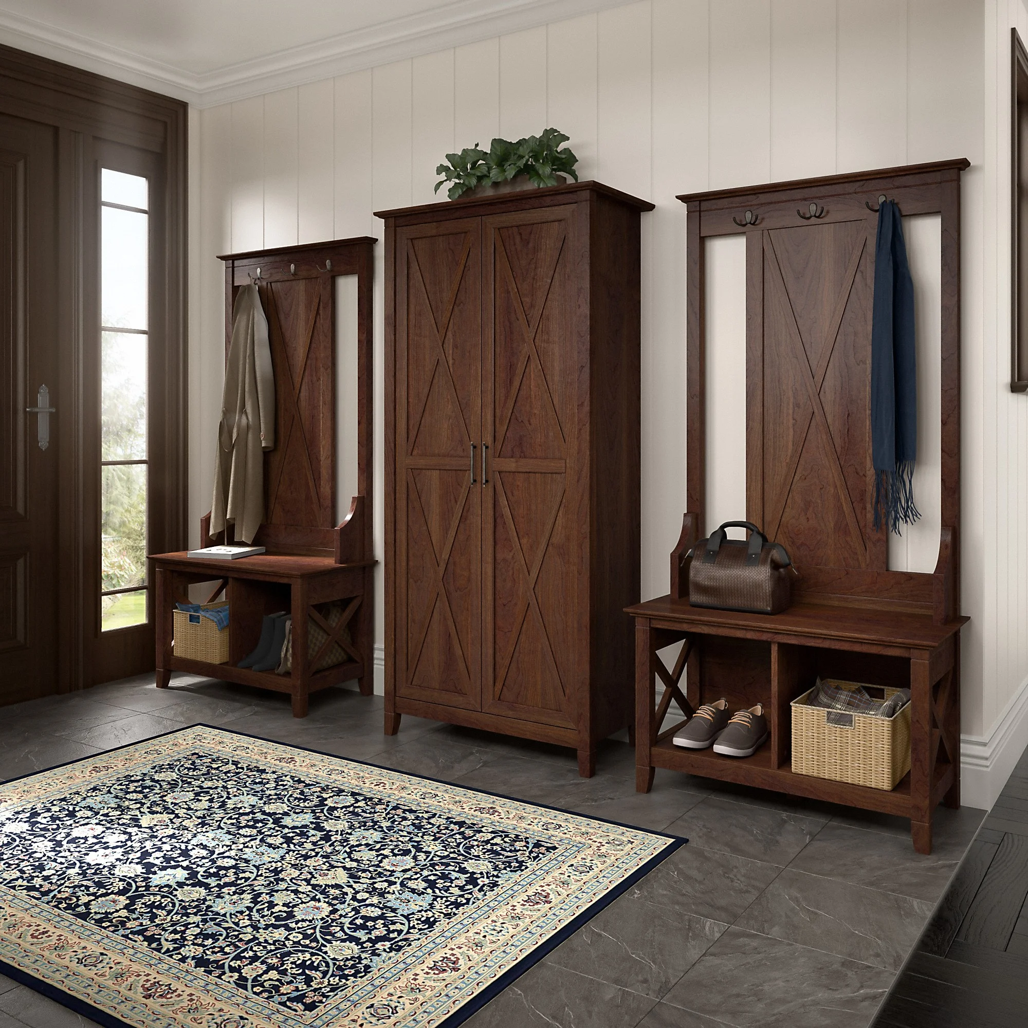 Key West Tall Storage Cabinet with Doors in Bing Cherry - Engineered Wood - Image 4