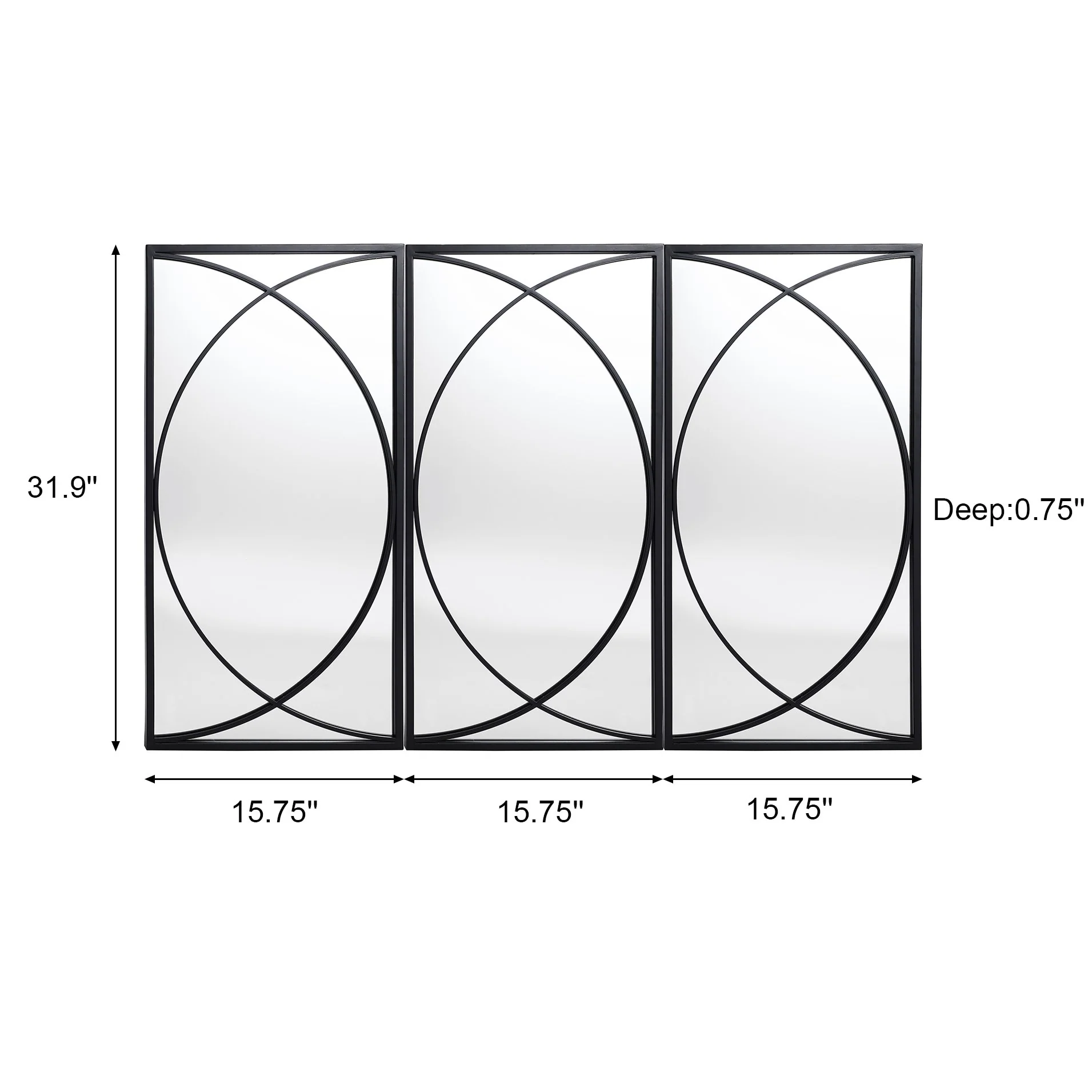 3-Piece Black Metal Rectangular Wall Mirror Set, 31.9" H x 15.75" W x 0.75" D - Image 9