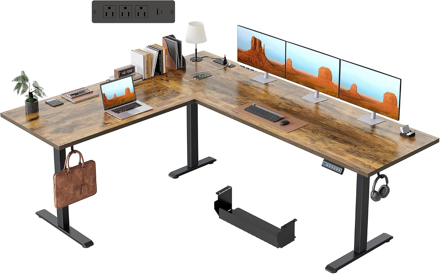 L Shaped Standing Desk 63 x 48 Inch, Electric Height Adjustable Corner Desk for Home Office Workstation, Ergonomic Sit to Stand Computer Table with Memory Controller, Rustic Brown - Image 9
