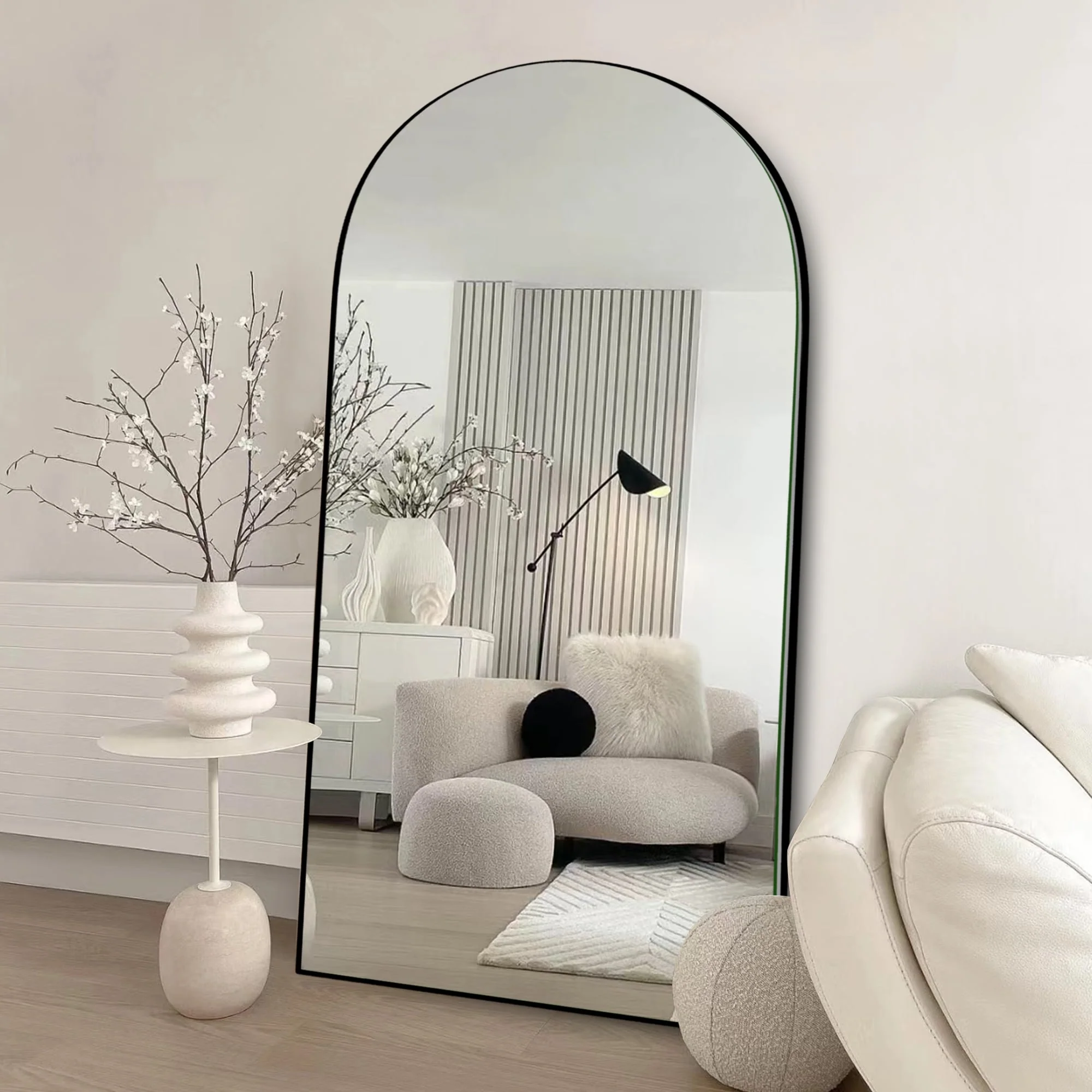 Arched Full Length Wood Floor Mirror, Full Body Standing and Wall Mounted Mirror for Bedroom, Living Room and Home Decor - Image 35