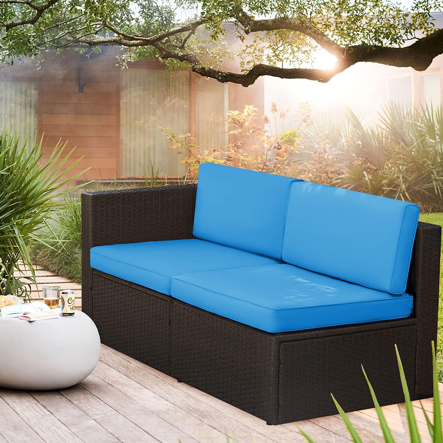 5-Piece All-Weather Patio Furniture Set with Cushions, Outdoor Wicker Conversation Sofa Set for Garden, Deck & Backyard - Image 35
