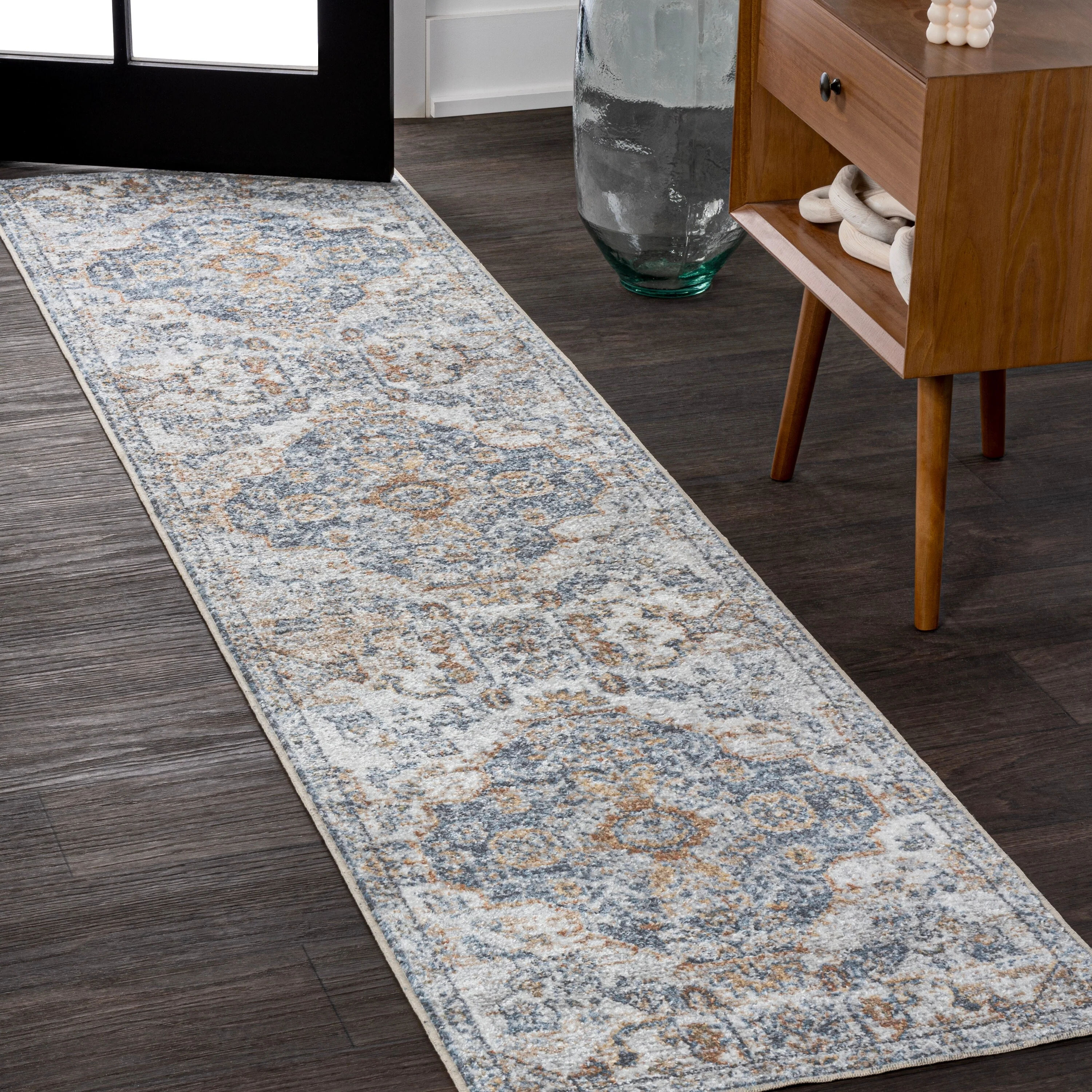 Bohemian Medallion Low-Pile Machine-Washable Area Rug, Cream and Terra - Image 37