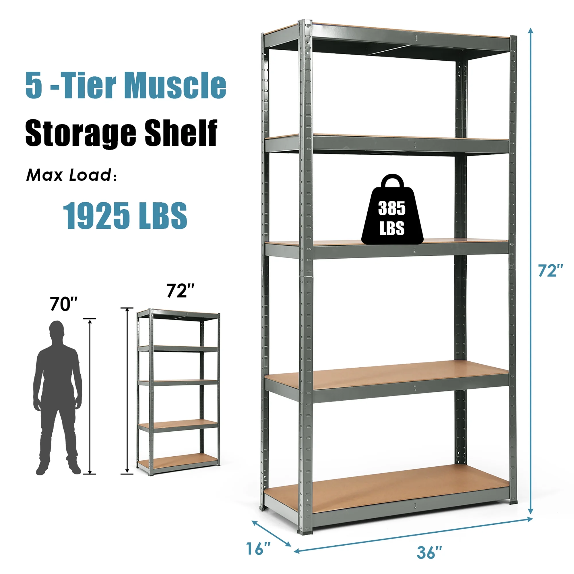 Costway 2PCS 72'' Heavy Duty Storage Shelf Steel Metal Garage Rack 5 Level Adjustable Blue - Image 14