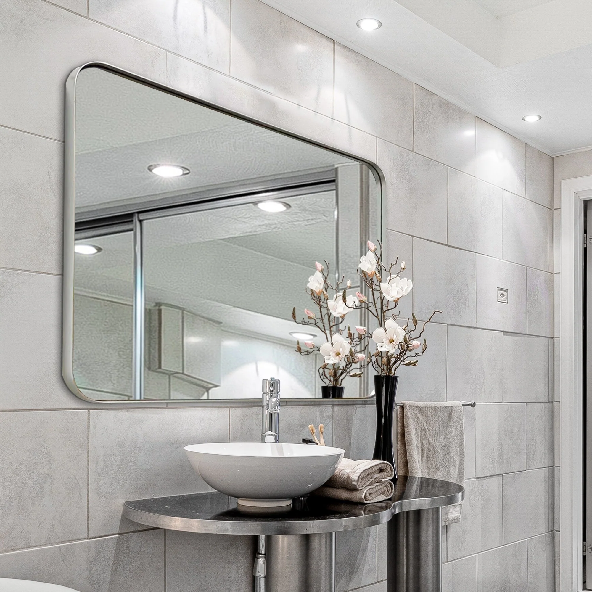 Wall Mirror Vanity Mirror, Bathroom Mirror with Rounded Corners, 1 Piece - Image 38