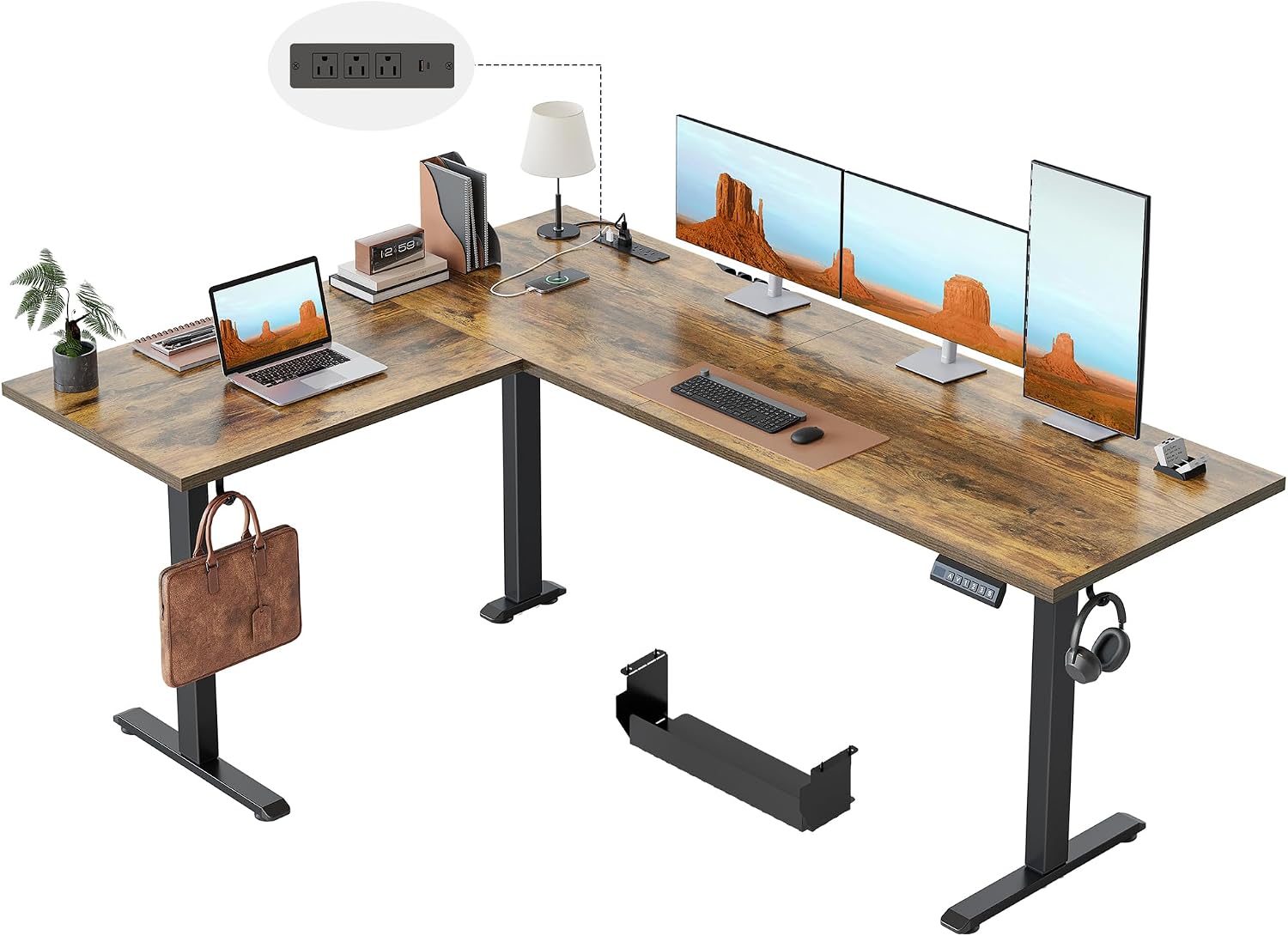 L Shaped Standing Desk 63 x 48 Inch, Electric Height Adjustable Corner Desk for Home Office Workstation, Ergonomic Sit to Stand Computer Table with Memory Controller, Rustic Brown - Image 29