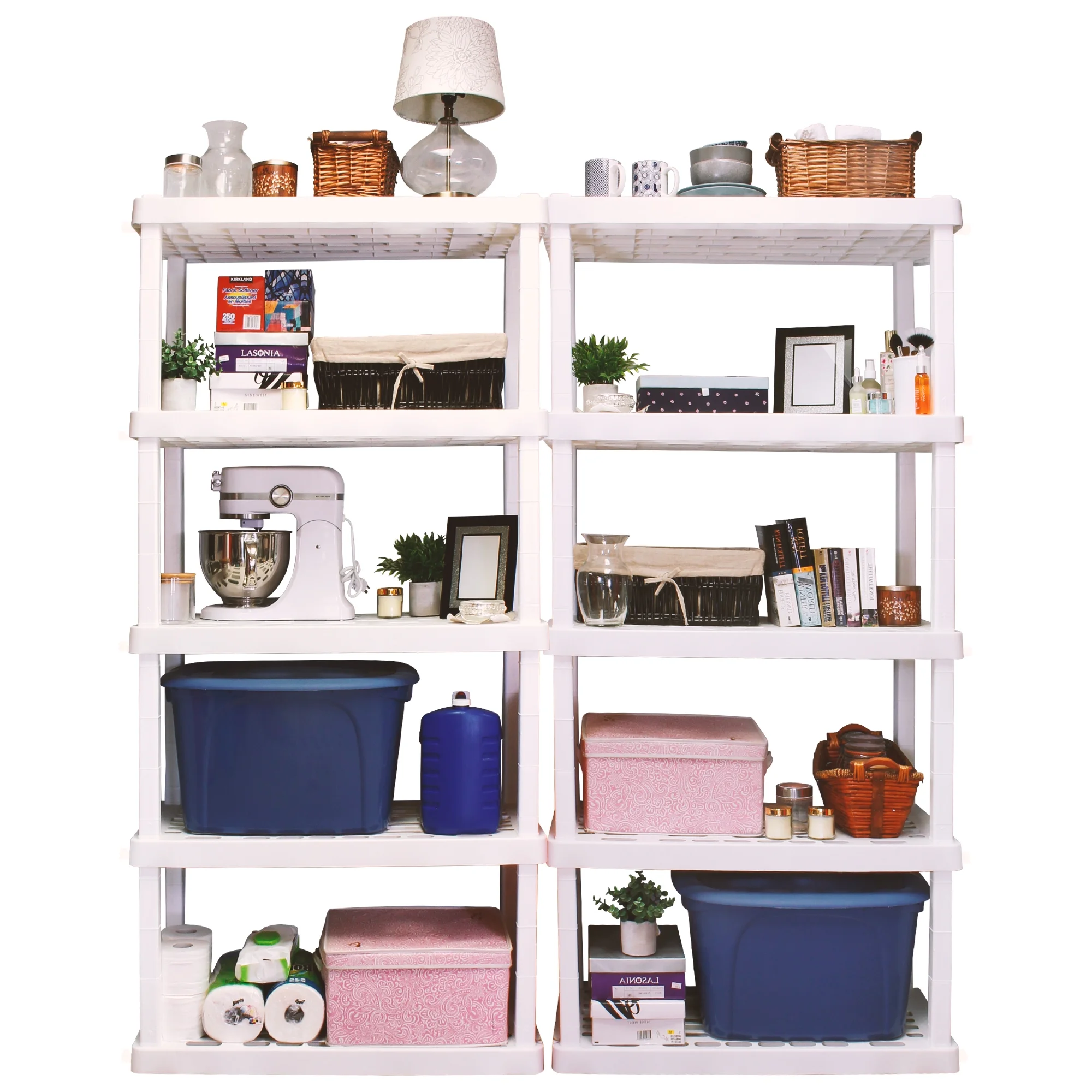 Hyper Tough Plastic Storage Shelves 5-Tier 73.8"H x 36"W x 17.75"D, 2-Pack White, 750 lbs Total Capacity - Image 3