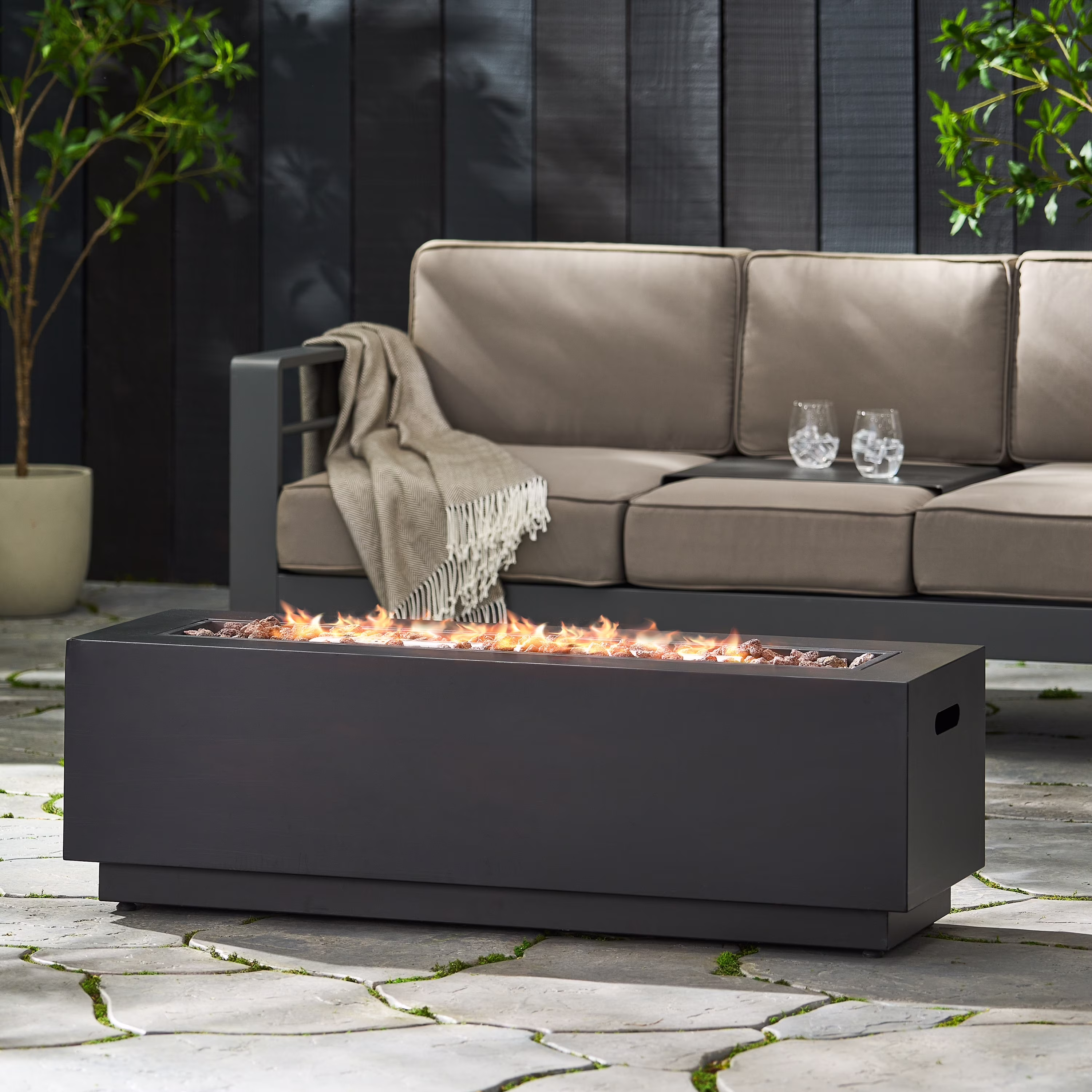 Christopher Knight Home Wellington Outdoor 50,000 BTU Rectangular Fire Pit (No Tank Holder) by Brushed Brown - Image 2