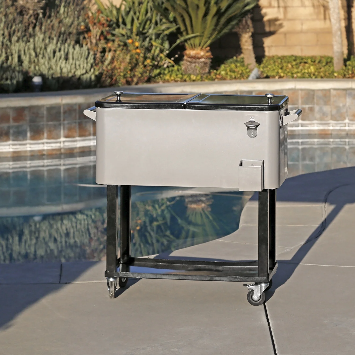 Home Aesthetics Grey 80 Qt Quart Rolling Cooler Ice Chest Beverage Bar for Patio - Image 2