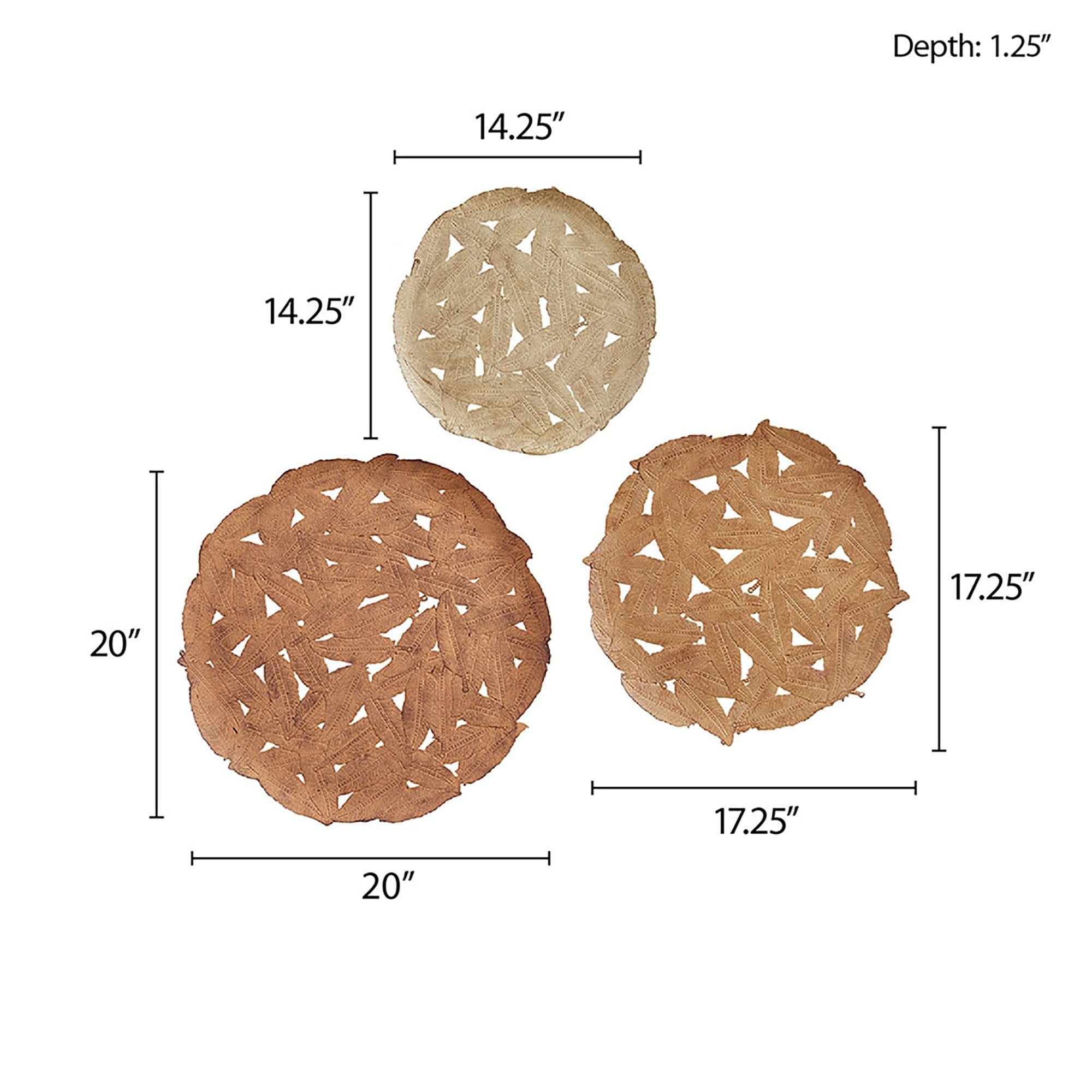 Textured Feather 3-Piece Metal Disc Wall Decor Set, Decorative Wall Art for Home - Image 40