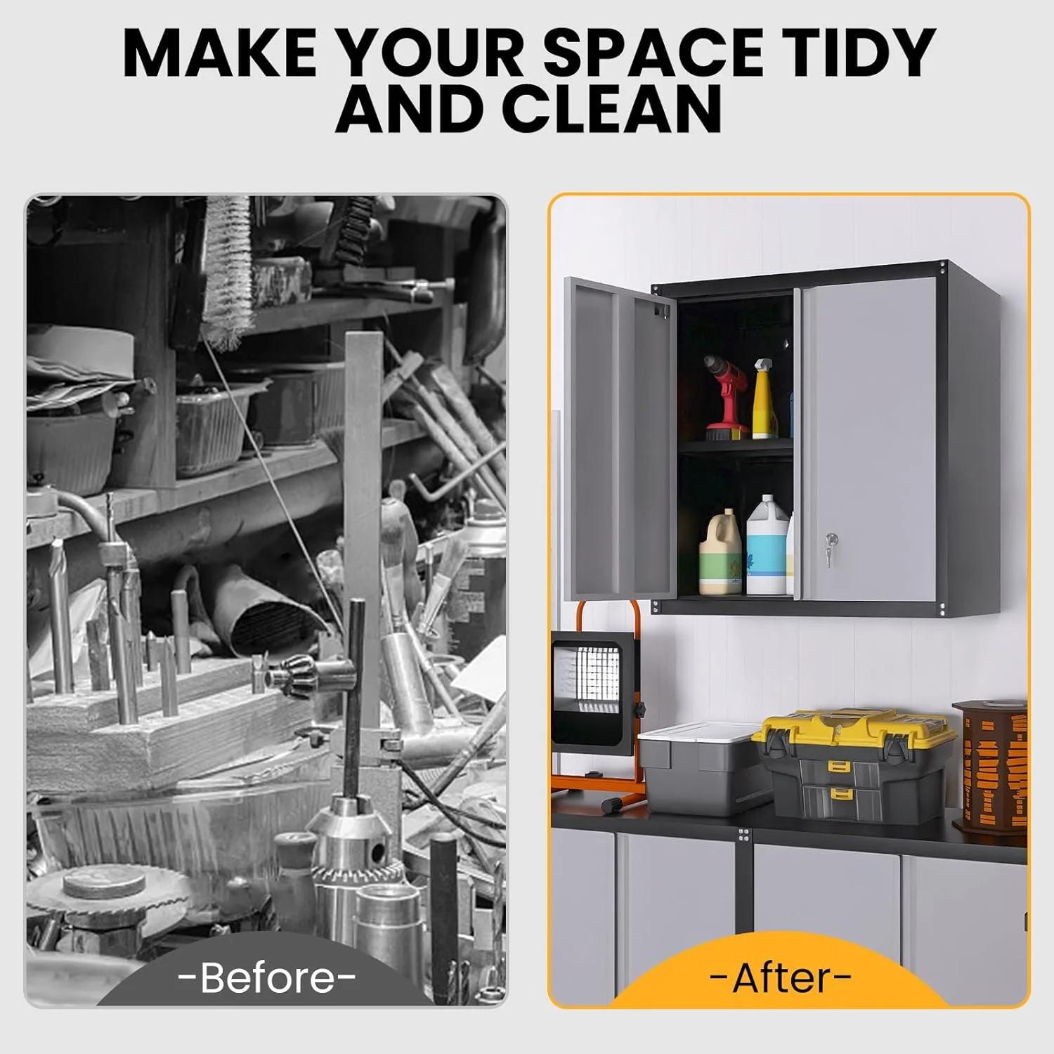 Garage Storage Cabinets Wall Mounted, 28-H Wall Cabinet Storage for Tools, Metal Cabinets with Doors and Shelves, Locking Wall Cabinet, Floating Garage Tool Cabinet for Warehouse - Image 10