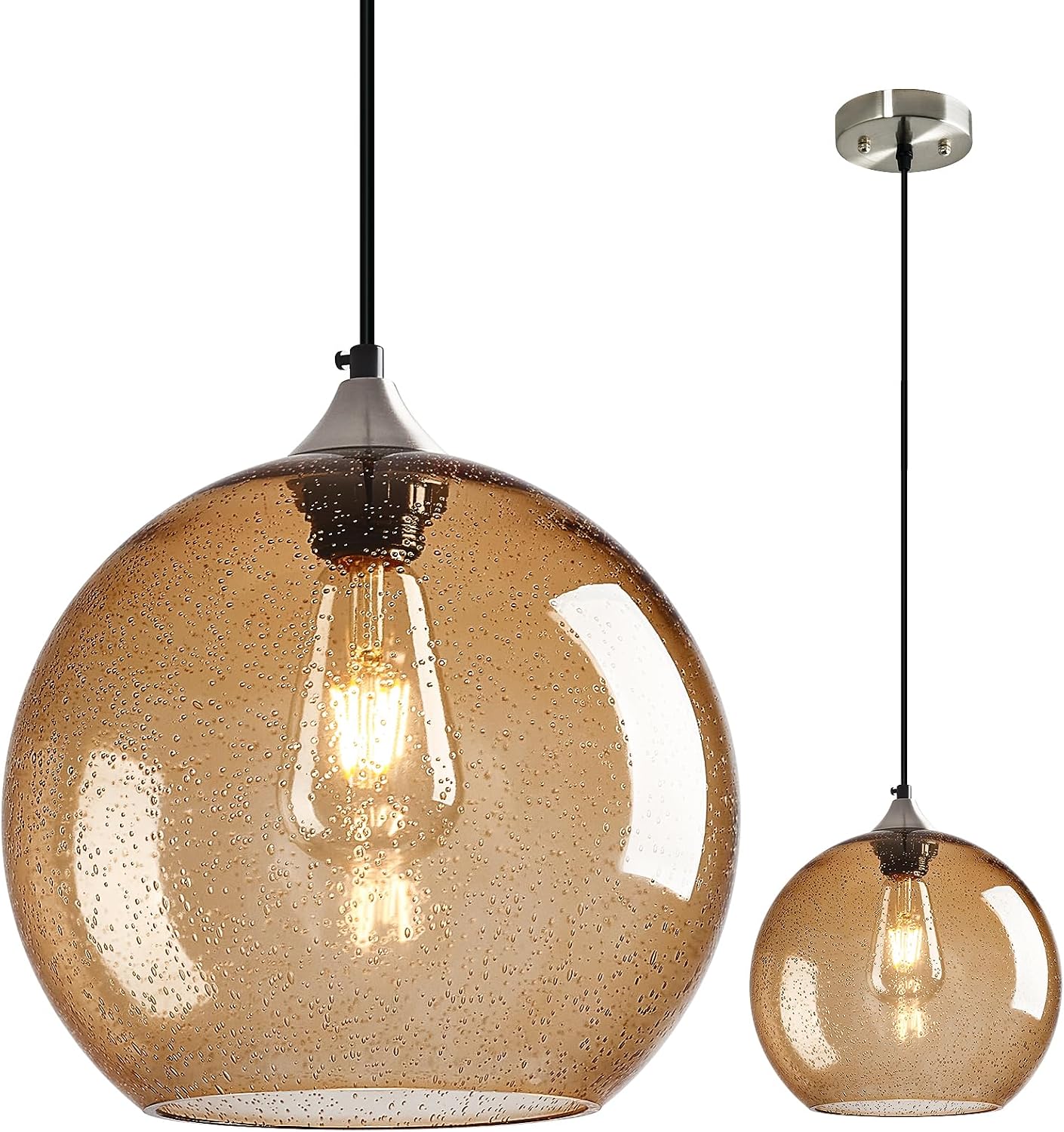 Amber Pendant Lights Kitchen Island 3 Pack, 5.9 in Seeded Glass Globe - Image 80