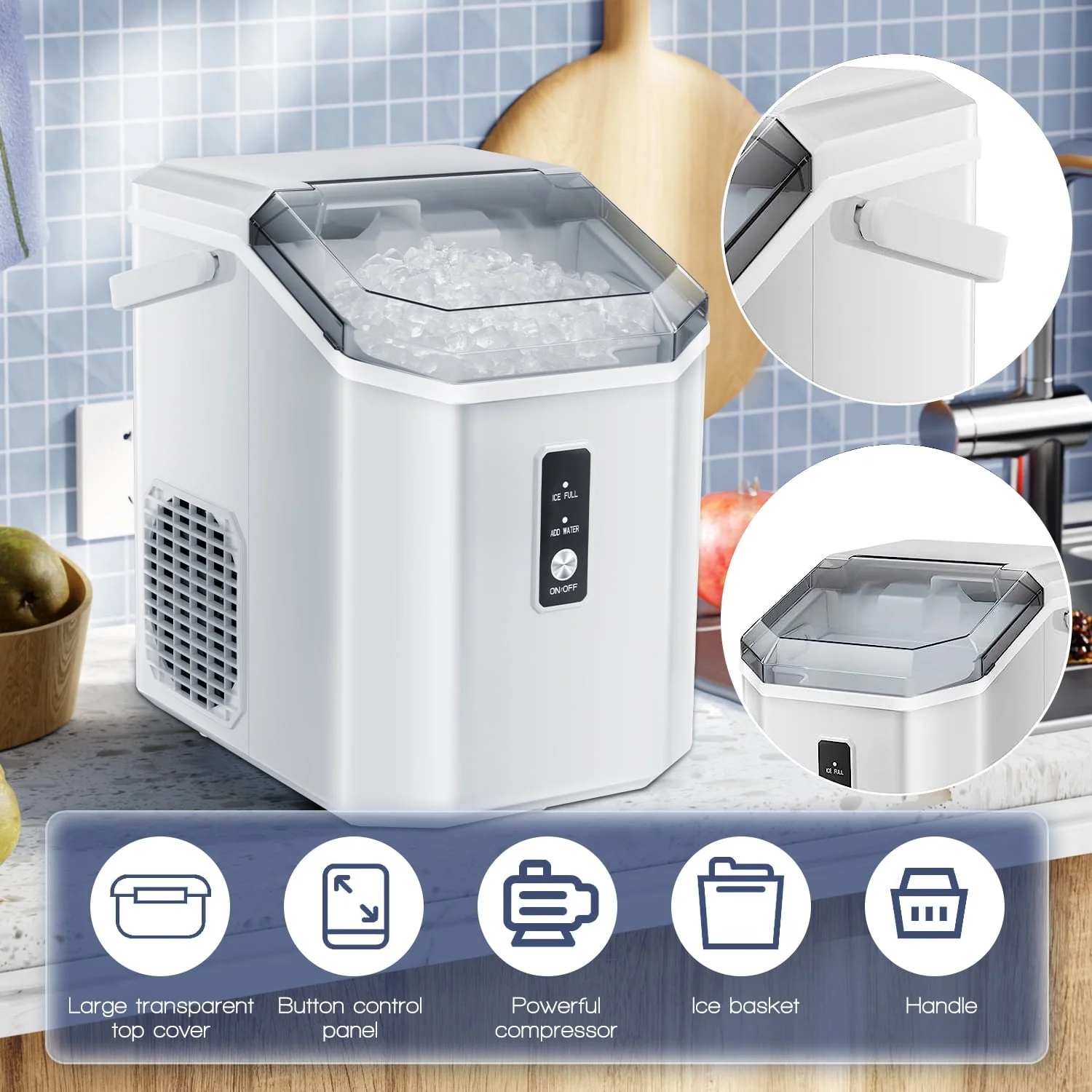 LHRIVER Countertop Nugget Ice Maker, 35Lbs/24H, Soft Chewable Ice, Ice Scoop, Self-Cleaning, White - Image 4
