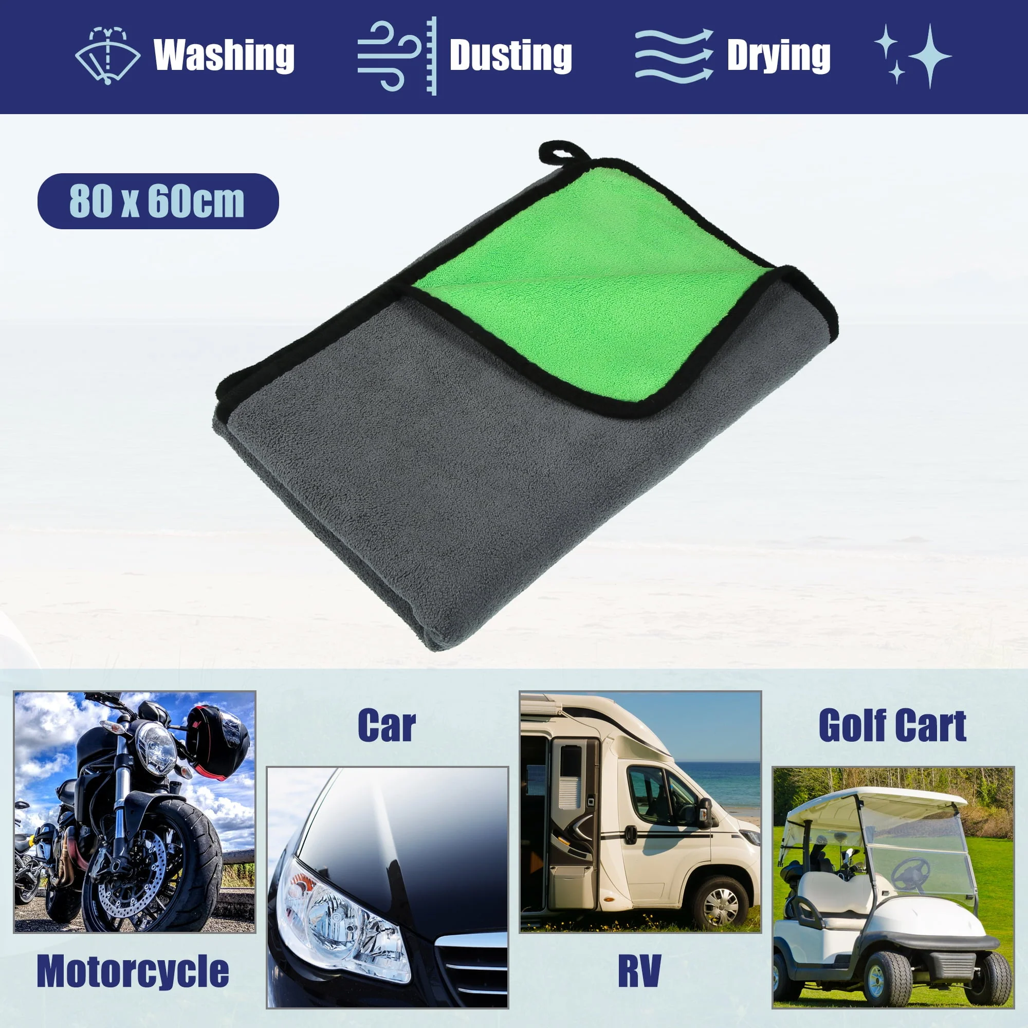 Unique Bargains Microfibre Car Drying Towel 80x60cm Extra Large Car Cleaning Green 2pcs - Image 2
