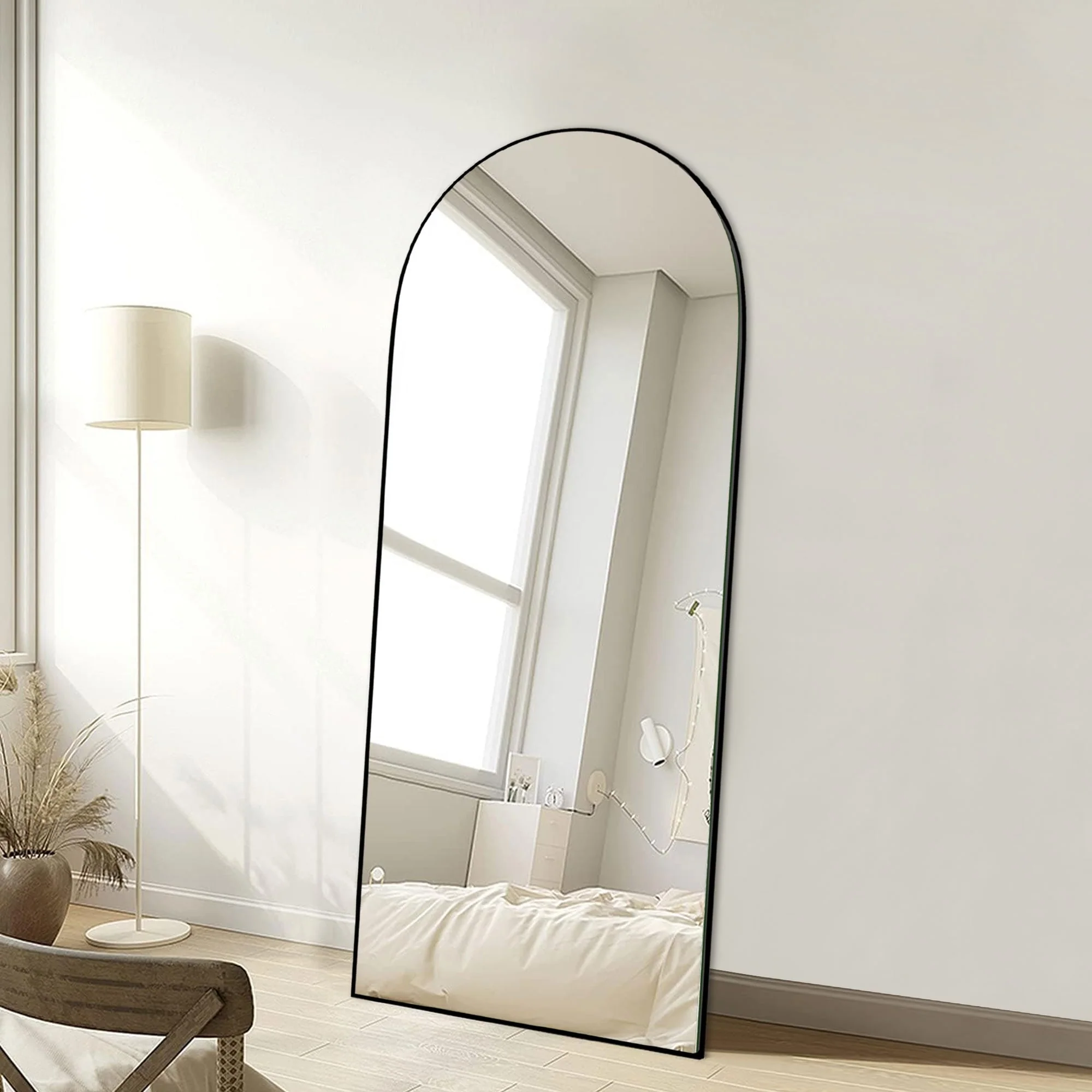 Arched Full Length Wood Floor Mirror, Full Body Standing and Wall Mounted Mirror for Bedroom, Living Room and Home Decor - Image 58