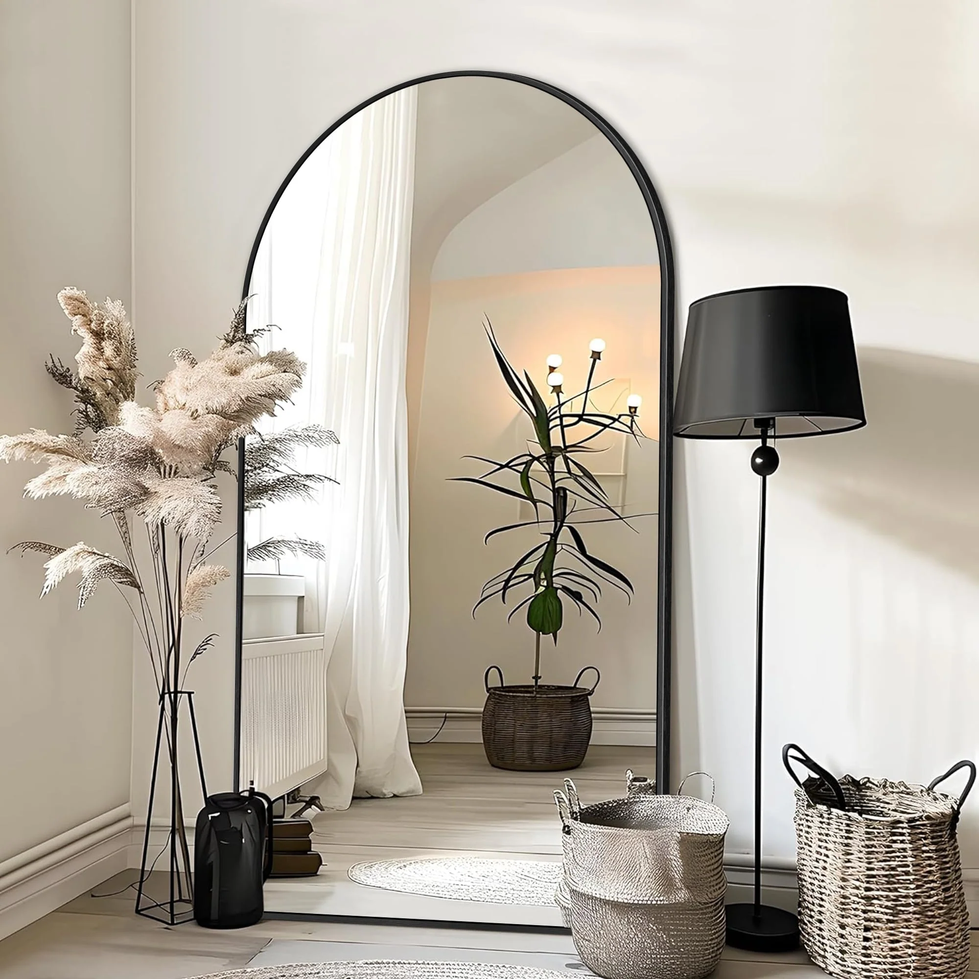 Modern Arched Full Length Floor Mirror, Aluminum Alloy Frame Standing Full Body Mirror - Image 70