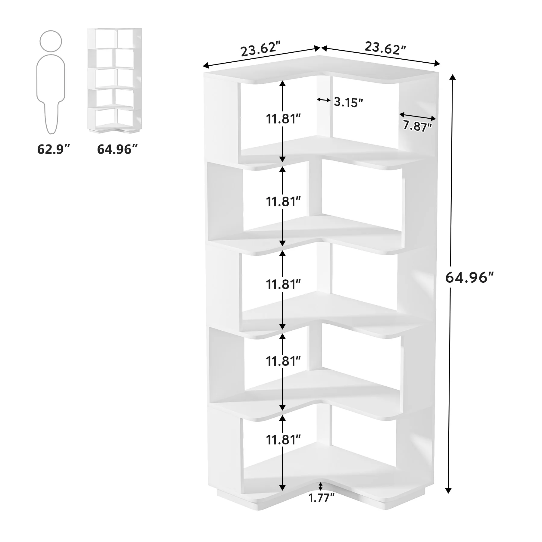 64.9 Inch Tall 6-Tier Corner Bookshelf, Freestanding Wood Industrial Bookcase - Image 26