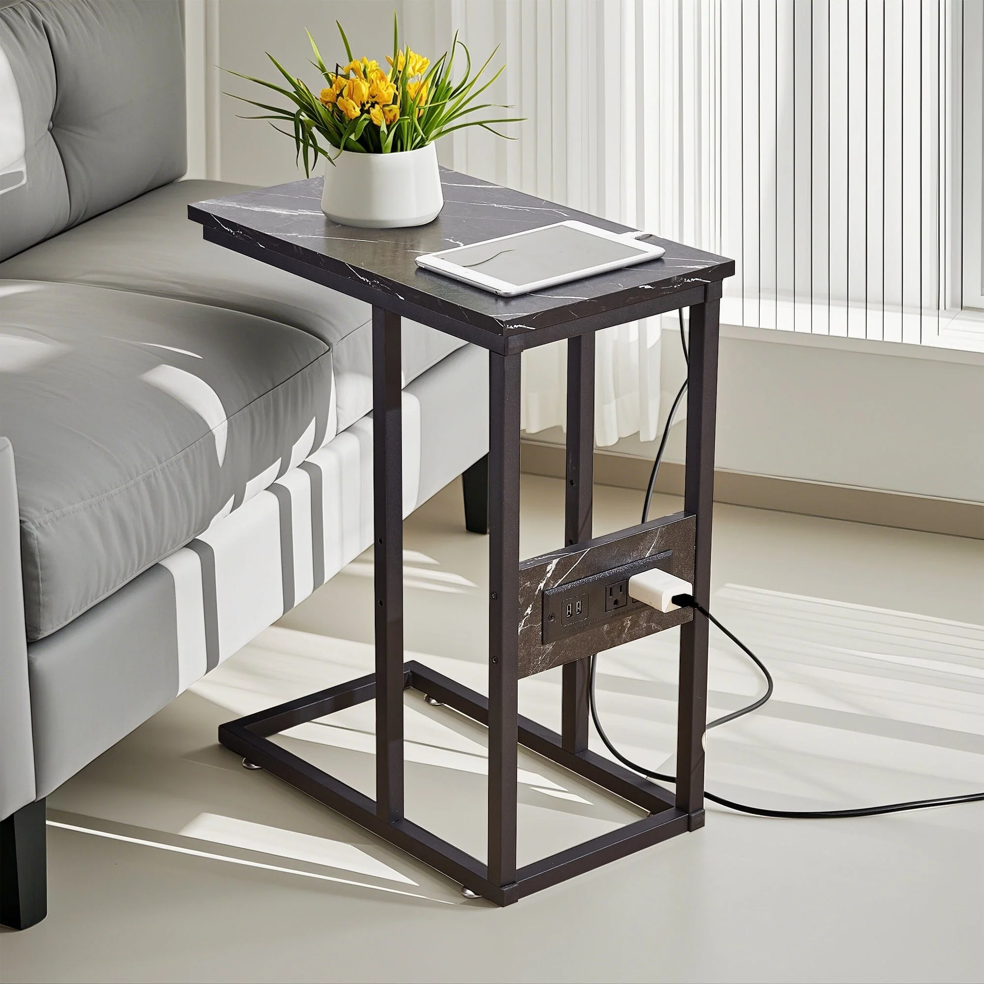 Set of 2 C-Shaped Sofa Side Tables, Small End Tables for Living Room, Bedside and TV Tray - Image 21