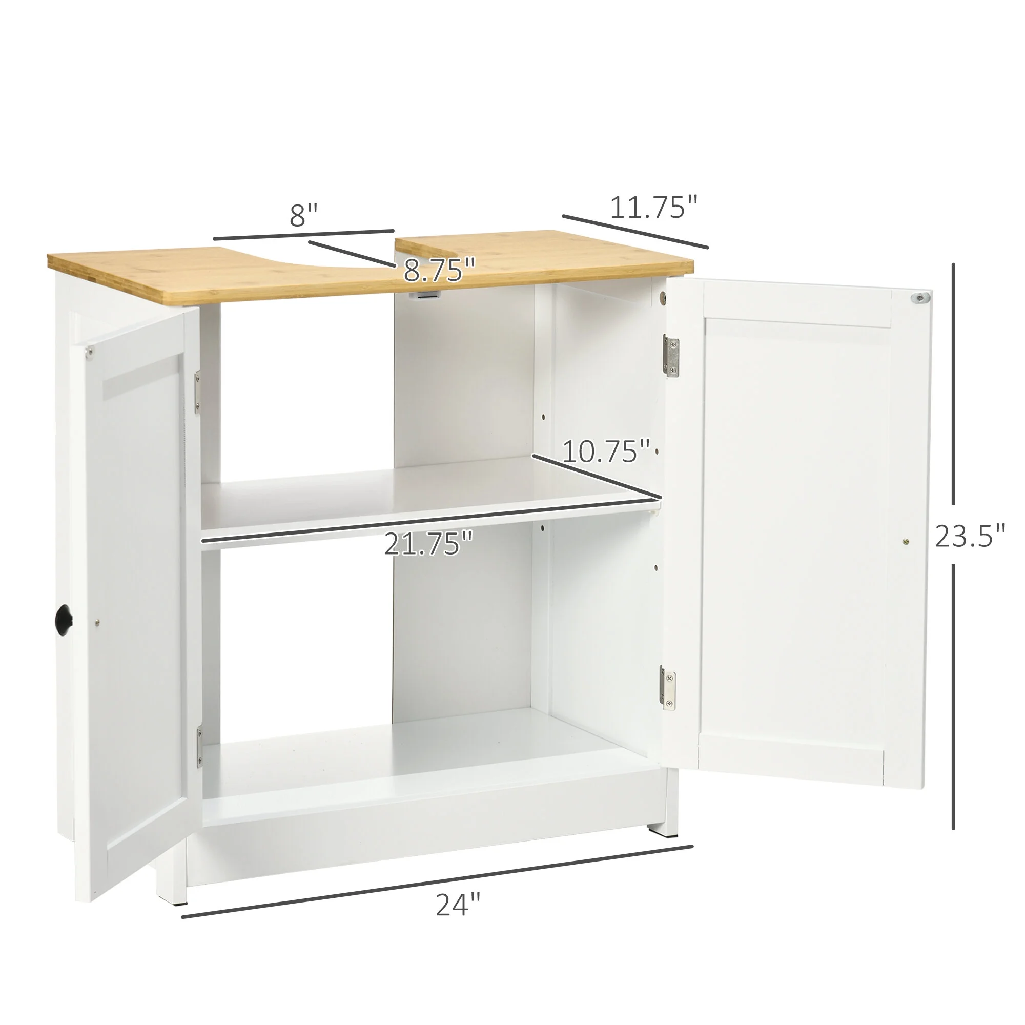 Kleankin Modern Bathroom Under Sink Cabinet,Bathroom Vanity for Wall Mount Sink,Storage Cabinet with Double Doors and Adjustable Shelf,White,White Mdf Bath Faucets Bathroom Storage - Image 7