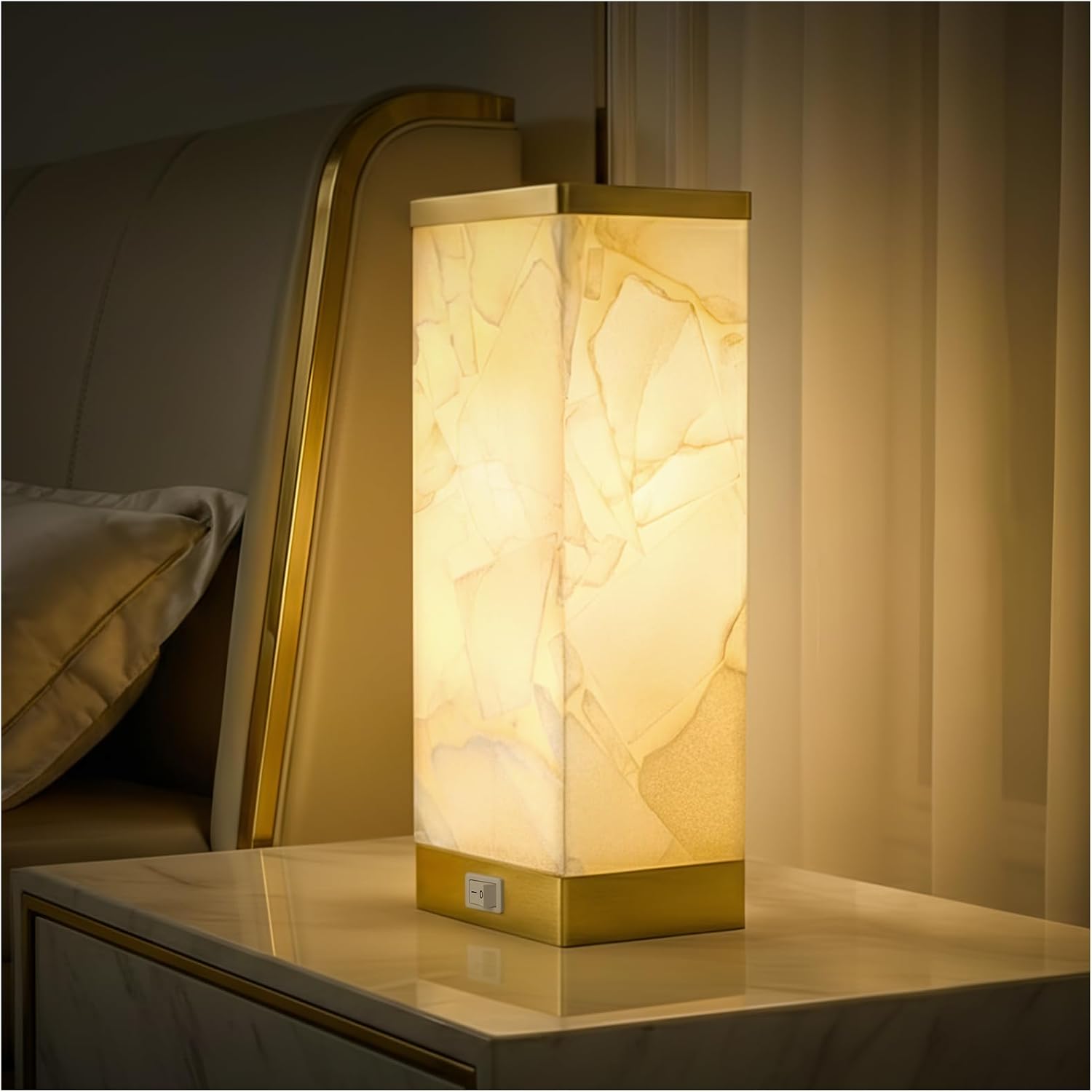 Alabaster Table Lamps with Night Light, Bedside Lamp with USB A+C - Image 8