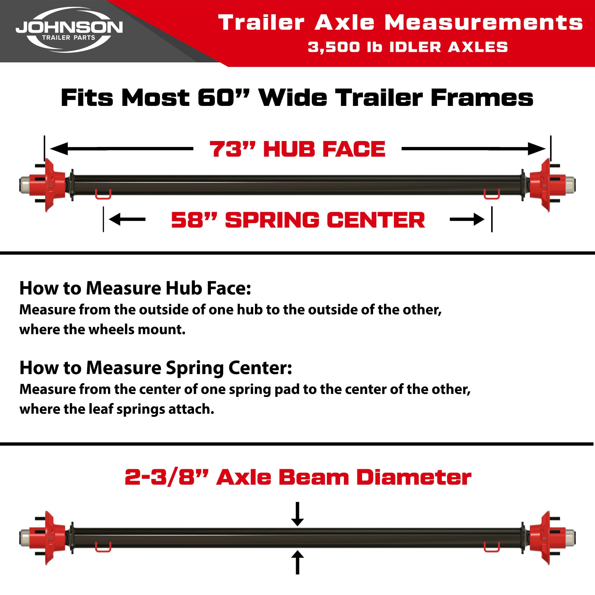 3,500 lb Idler Trailer Axle Kit – Full Suspension Running Gear Kit – 73” Hub Face / 58” Spring Center – 5 on 4.5 Bolt Pattern - Image 2