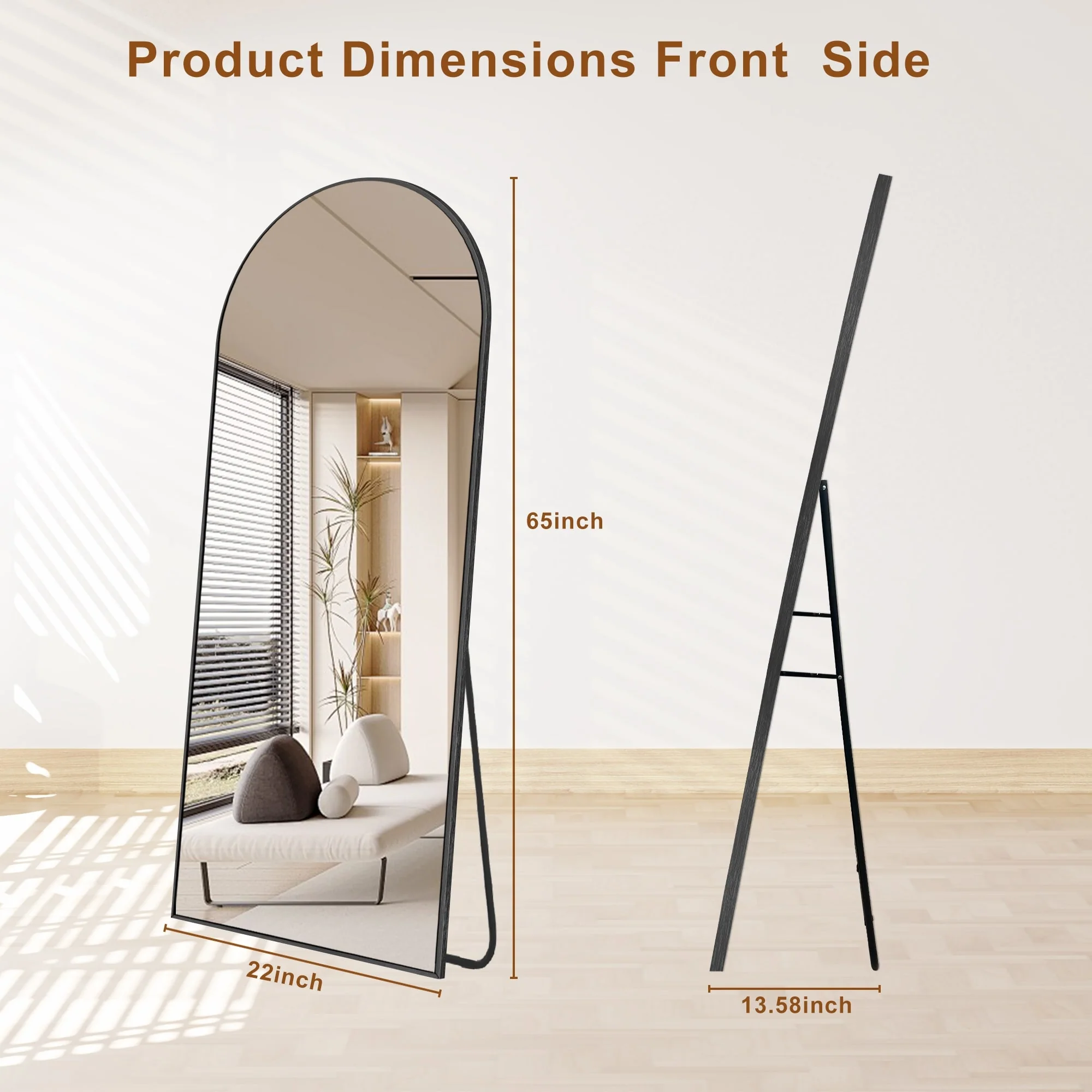 Modern Arched Full Length Floor Mirror, Aluminum Alloy Frame Standing Full Body Mirror - Image 64