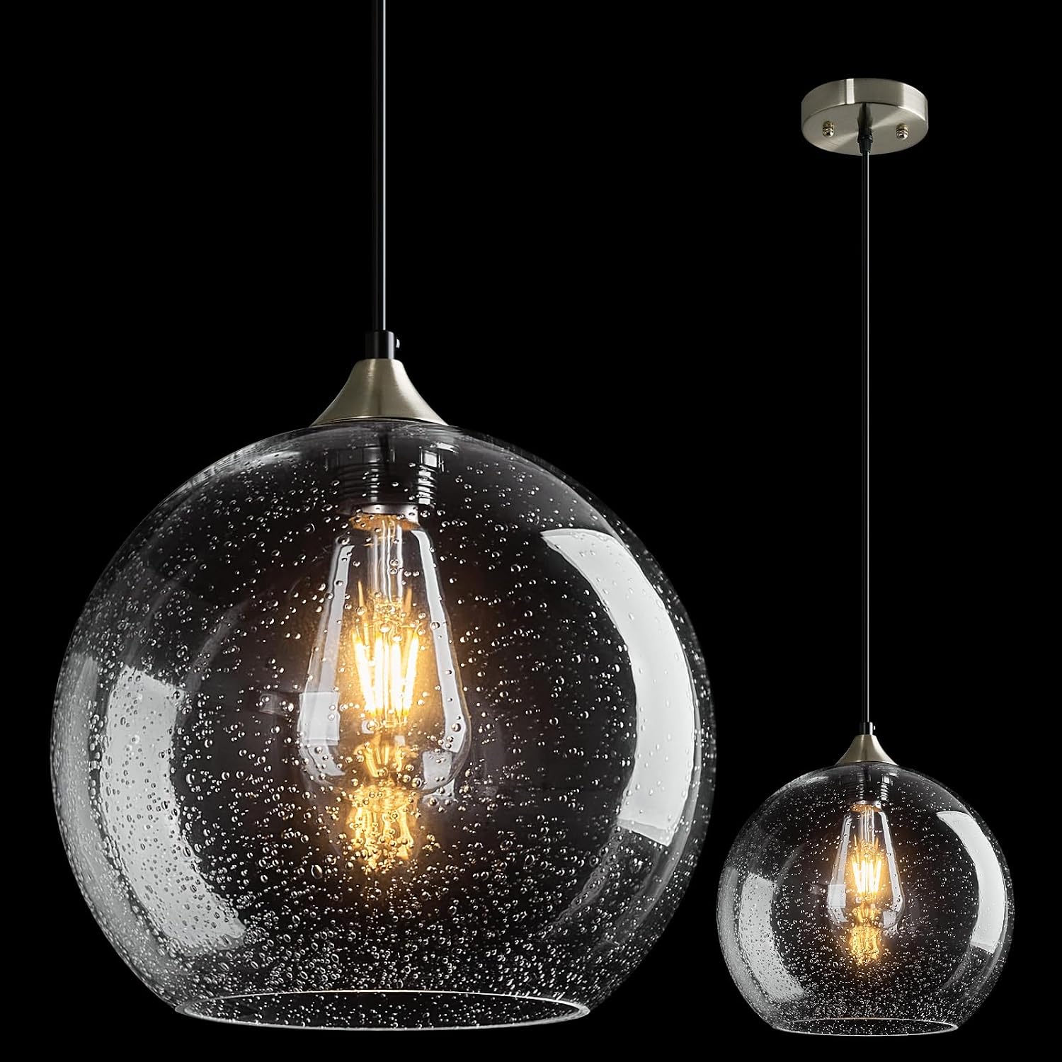 Amber Pendant Lights Kitchen Island 3 Pack, 5.9 in Seeded Glass Globe - Image 35