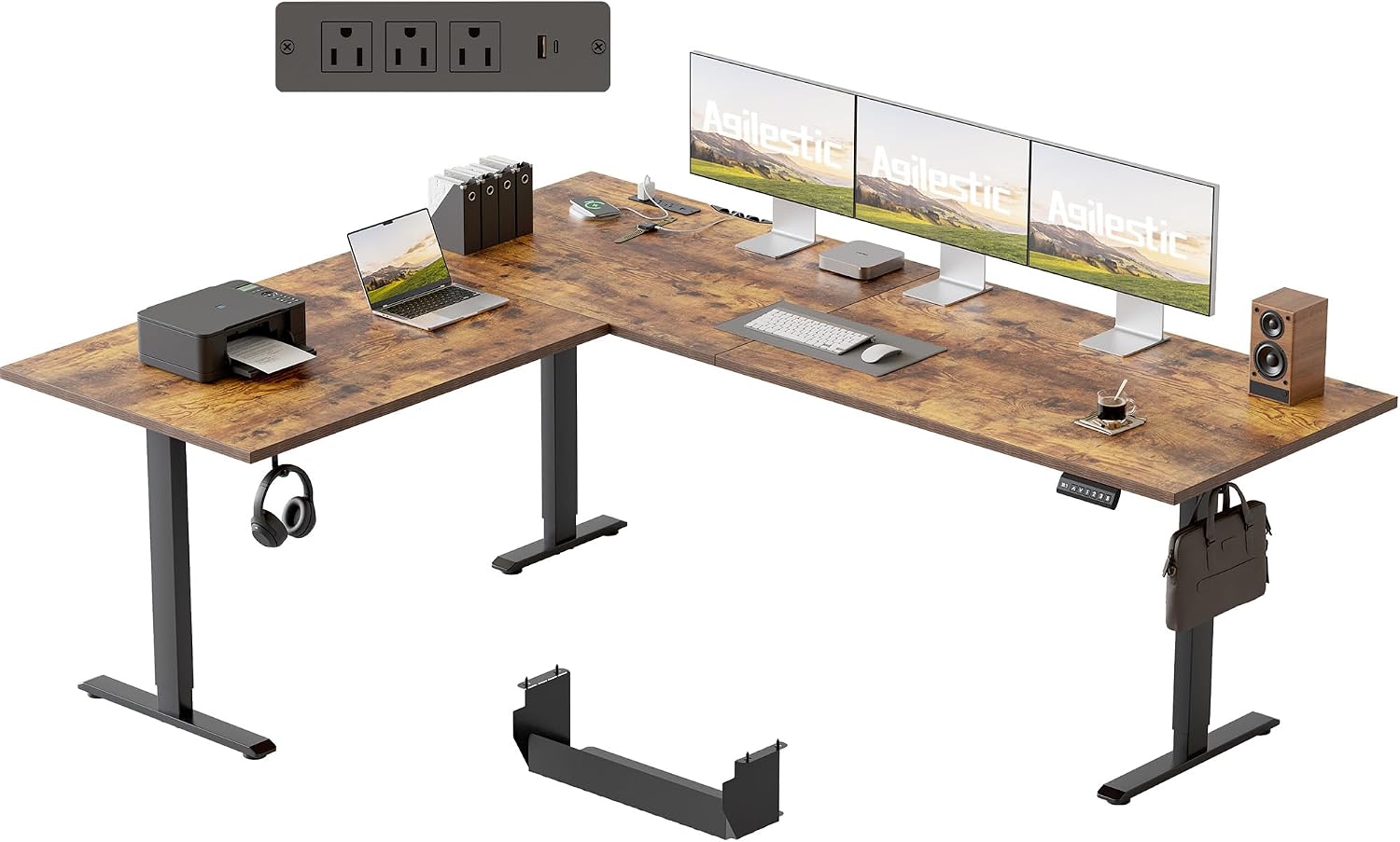 63 Inch L Shaped Electric Standing Desk with Led, Black - Image 8