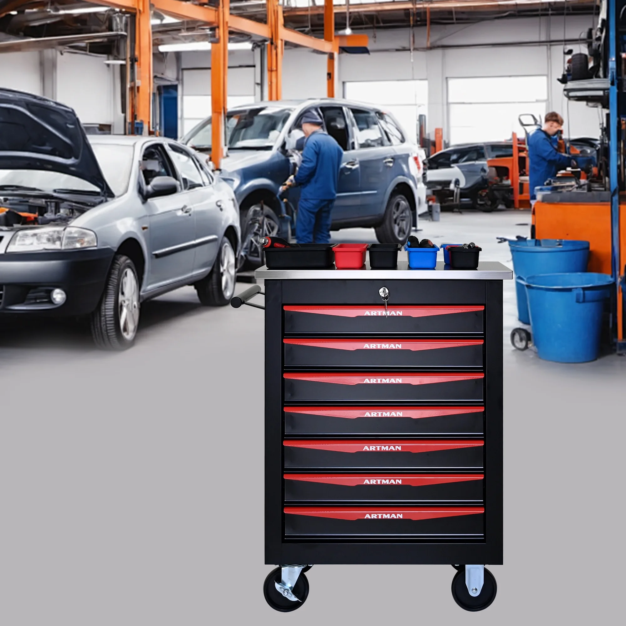 ARTMAN 6 Drawers Metal Rolling Storage Tool Chest Cabinet Cart with Wheels,with Key Locking and Parking Brake, Tool Box for Garage Workshop Warehouse - Image 63