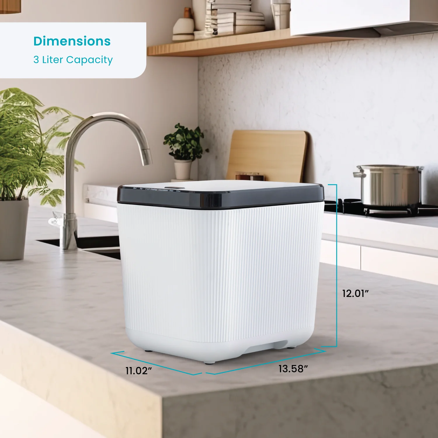 Home Zone Living 3 Liter White Kitchen Electric Composter Bin, with Auto- Cleaning Cycle - Image 3
