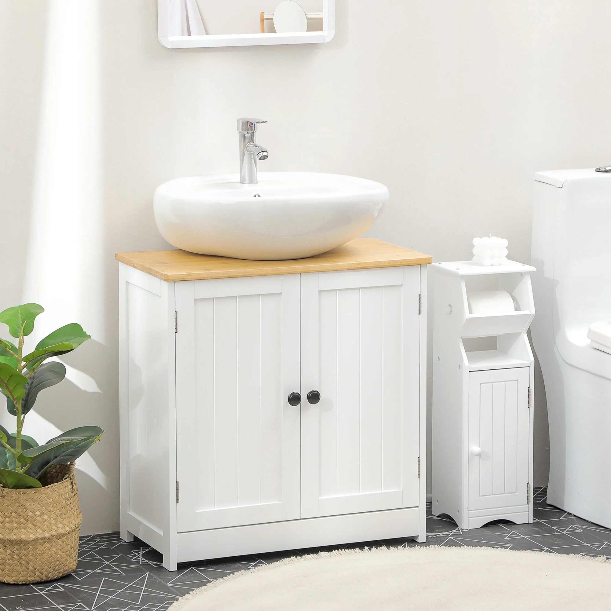 Kleankin Modern Bathroom Under Sink Cabinet,Bathroom Vanity for Wall Mount Sink,Storage Cabinet with Double Doors and Adjustable Shelf,White,White Mdf Bath Faucets Bathroom Storage - Image 9