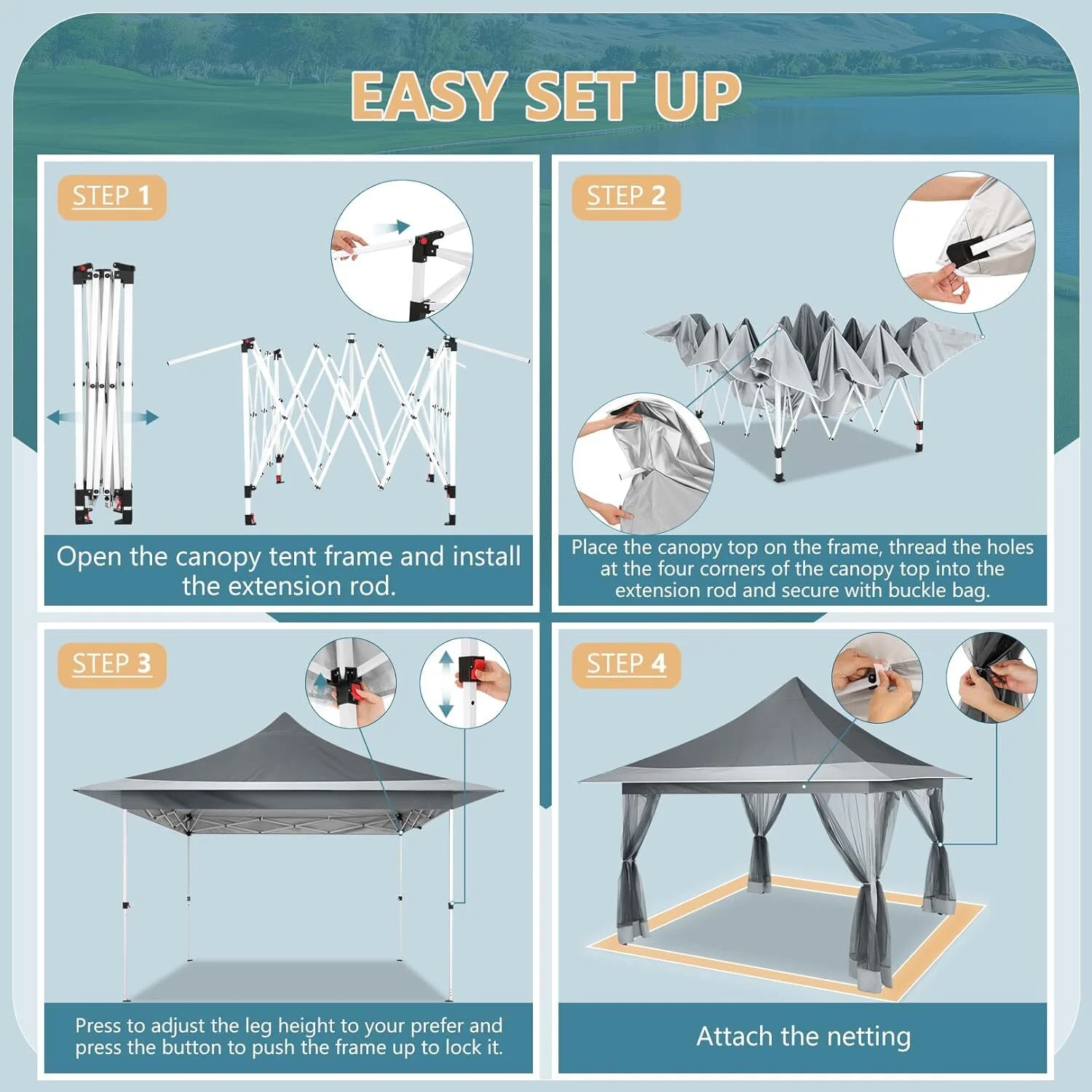 COBIZI 11x11 Pop up Gazebo Outdoor Canopy Gazebo Patio Gazebo with Mosquito Netting Canopy Shelter with 121 Square feet of Shade for Poolside, Garden, Party and Backyard, Khaki - Image 45