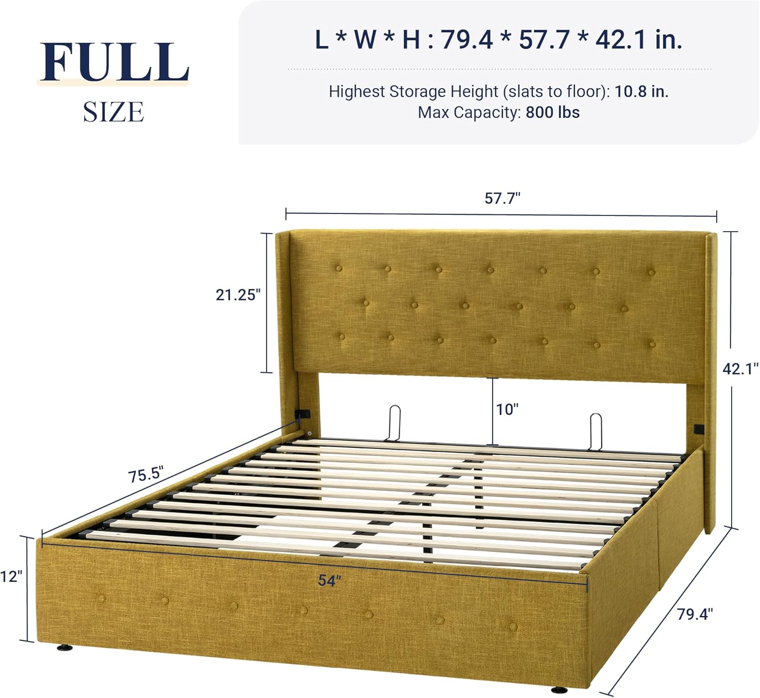 Queen Size Lift Up Storage Bed with Wingback Headboard, Upholstered Platform Bed Frame with Hidden Storage - Image 85