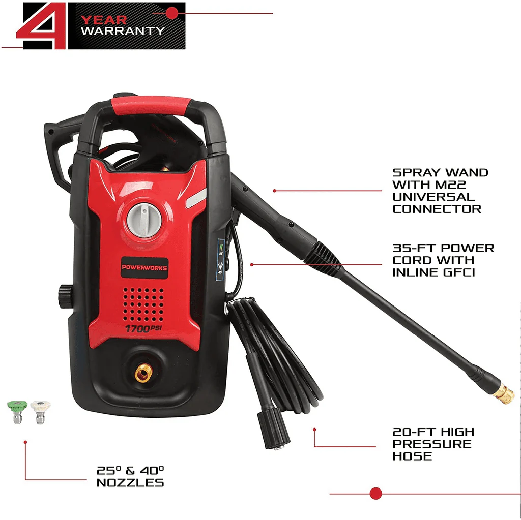 POWERWORKS 1700 Psi 1.2 GPM Pressure Washer, for Cleaning Homes/Cars/Driveways/Patios - Image 2