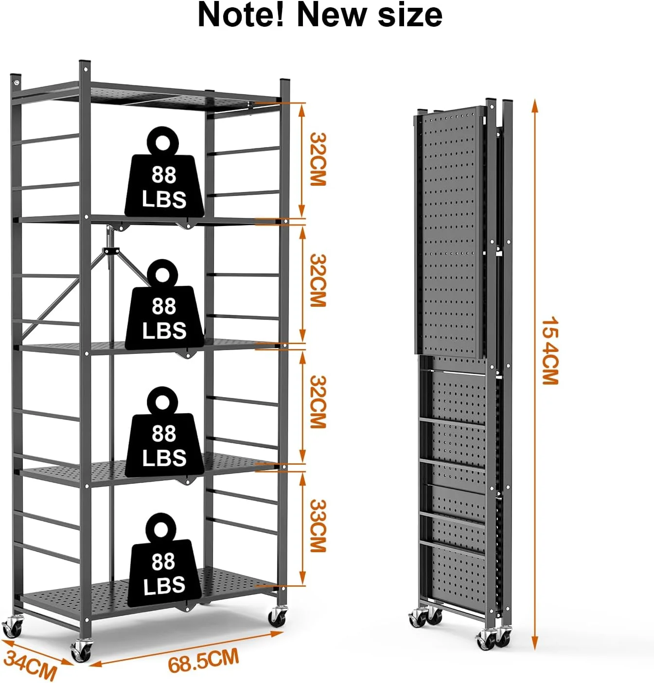 Storage Shelves with 20 Hooks, 4-Tier Foldable Shelves for Storage, Folding Shelf Unit Pantry Shelves with Wheels, Metal Shelving Storage Rack Shelf for Kitchen Garage Home, Black - No Assembly - Image 21