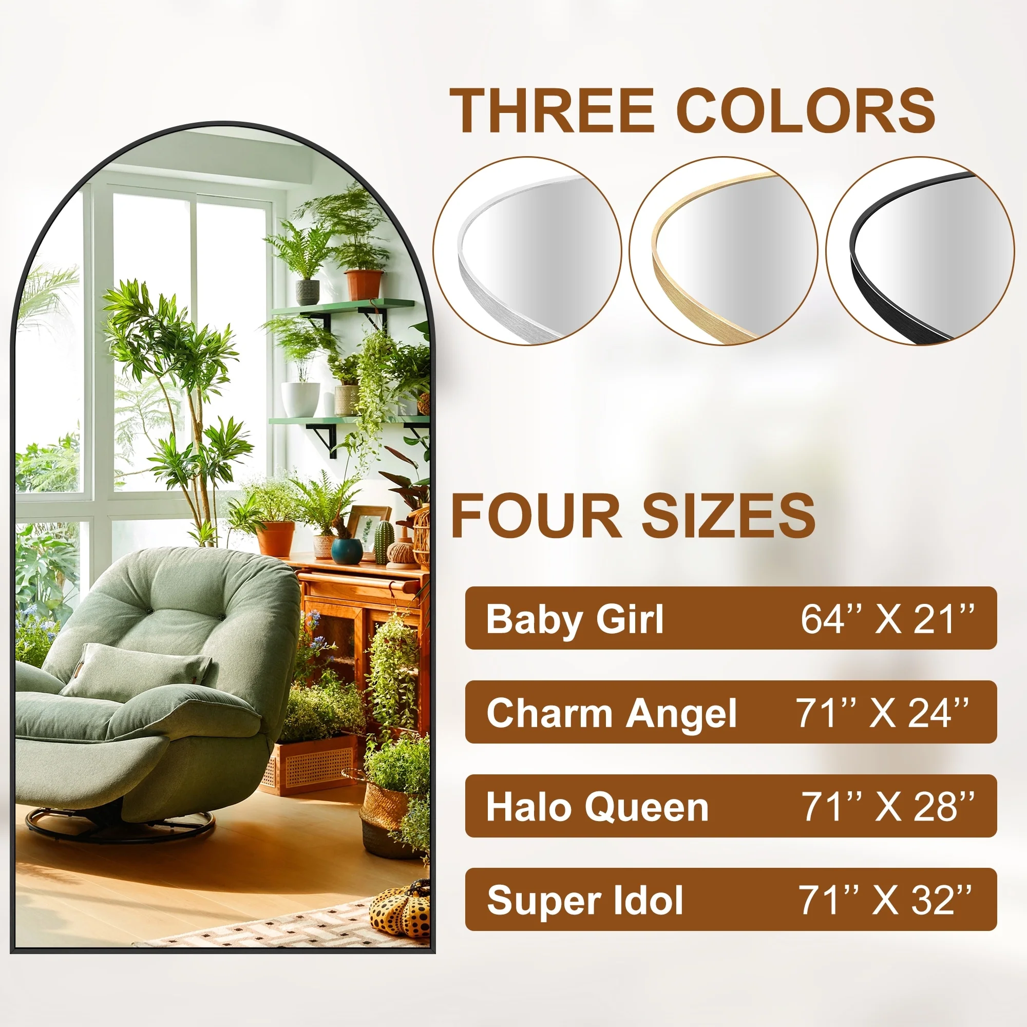 Modern Arched Full Length Floor Mirror, Aluminum Alloy Frame Standing Full Body Mirror - Image 15