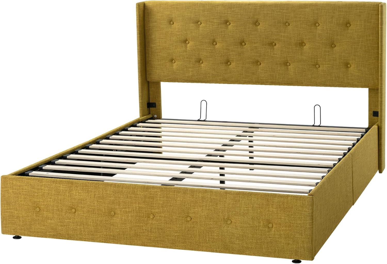 Queen Size Lift Up Storage Bed with Wingback Headboard, Upholstered Platform Bed Frame with Hidden Storage - Image 92