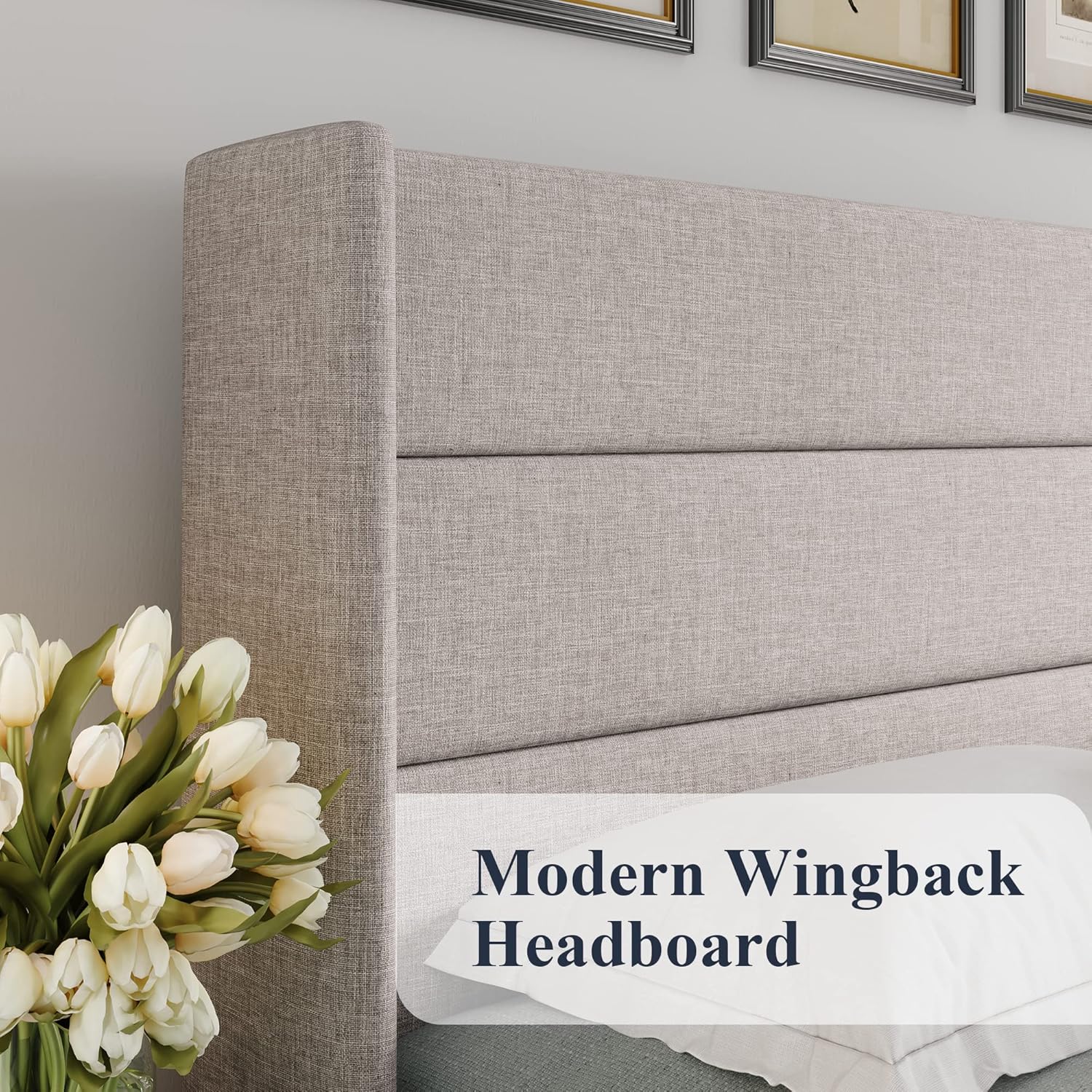 Queen Size Lift Up Storage Bed with Wingback Headboard, Upholstered Platform Bed Frame with Hidden Storage - Image 95