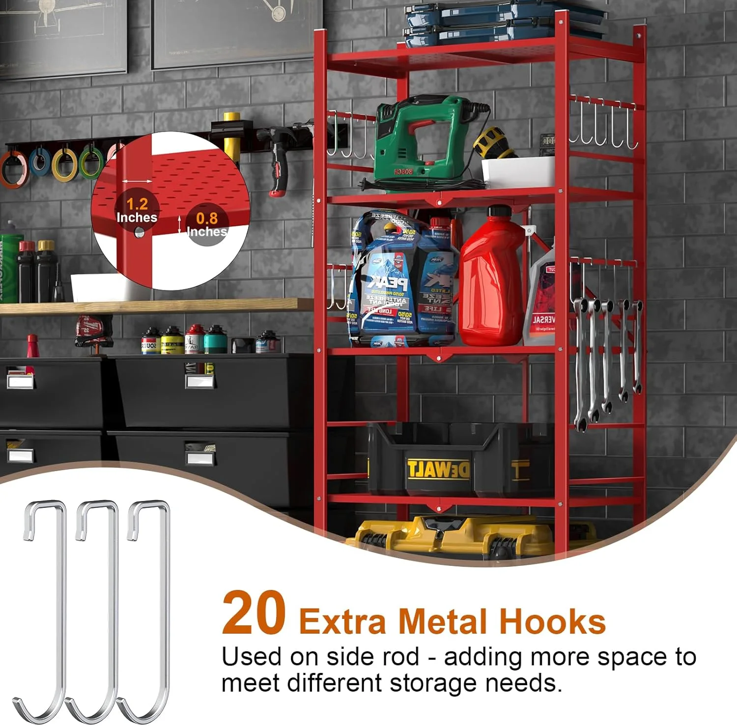 Storage Shelves with 20 Hooks, 4-Tier Foldable Shelves for Storage, Folding Shelf Unit Pantry Shelves with Wheels, Metal Shelving Storage Rack Shelf for Kitchen Garage Home, Black - No Assembly - Image 42