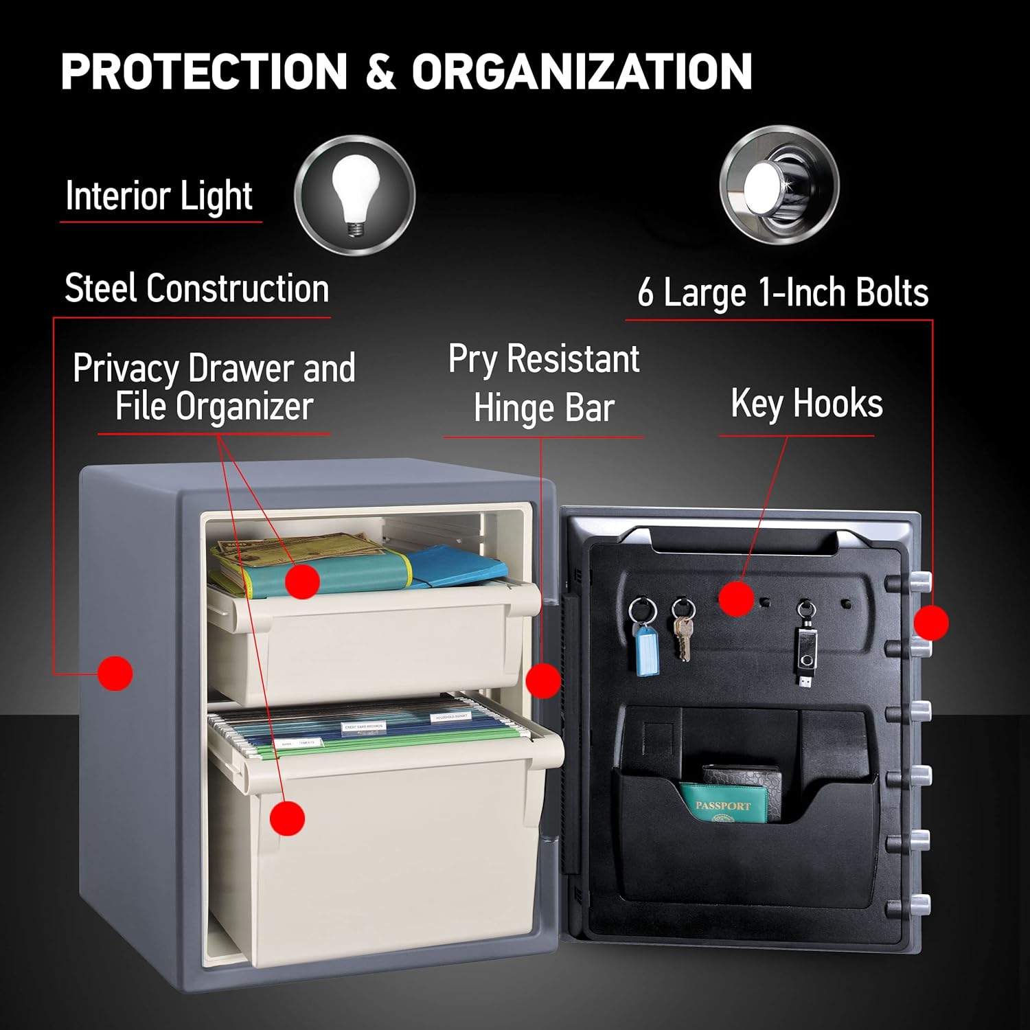 1.23 Cu Ft Waterproof and Fireproof Digital Safe Box, Alloy Steel Security Safe for Home and Office - Image 12