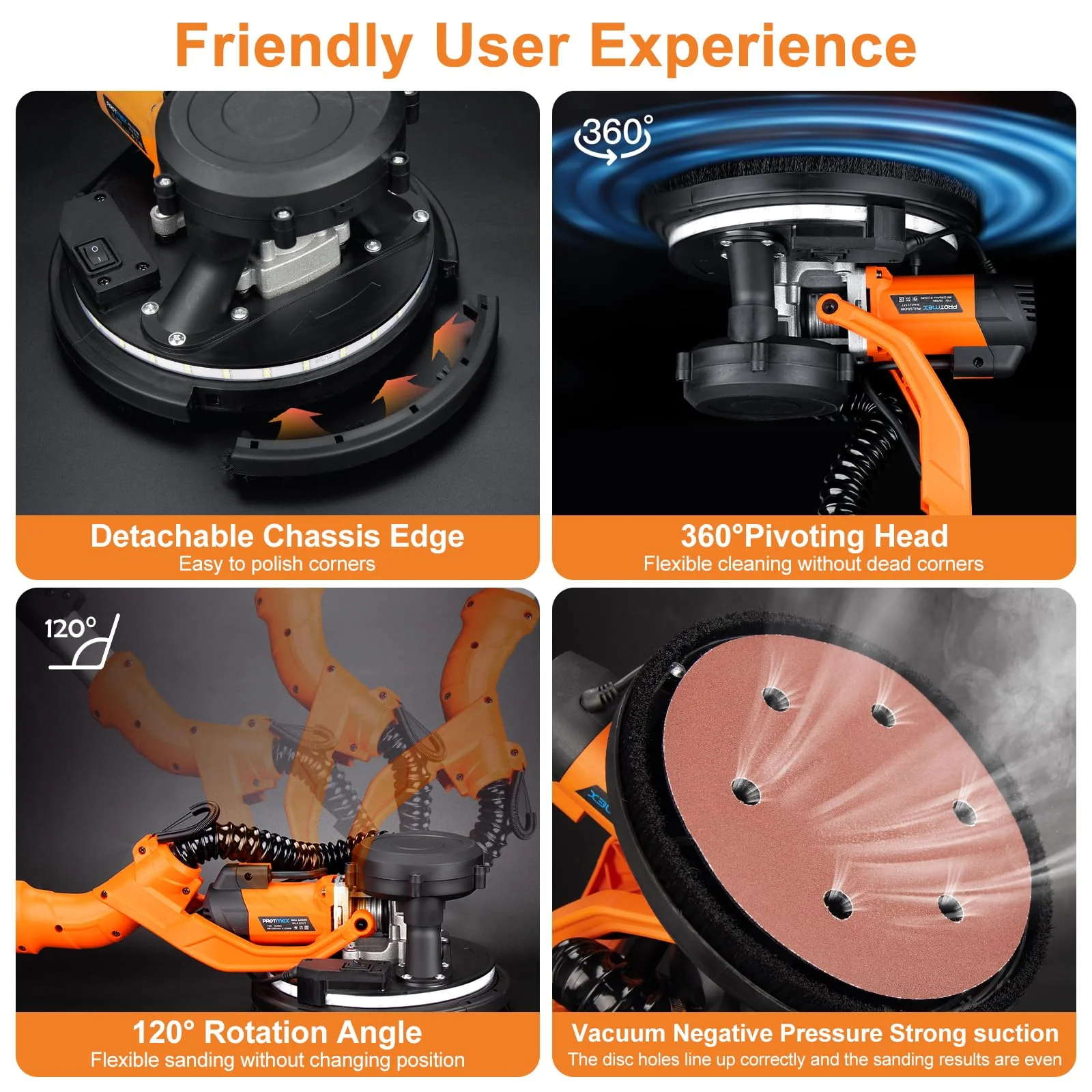 1000W Drywall Sander with Vacuum and LED Light, Electric Wall and Ceiling Sander with Dust Collection - Image 6