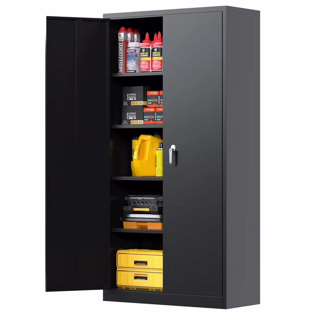 Aobabo Metal Storage Cabinet with Lock & Pegboard,Garage Storage Cabinet with 5 Adjustable Shelves,Tool Storage Cabinets for Home Office Garage,Assembly Required,Black - Image 11