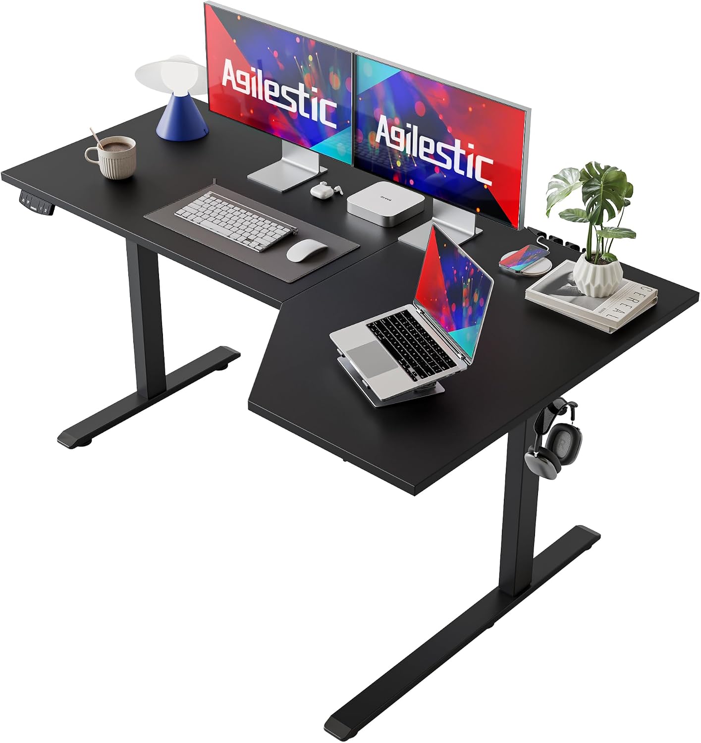 55 x 32 Inch Corner L Shaped Electric Standing Desk, Rustic Brown - Image 6