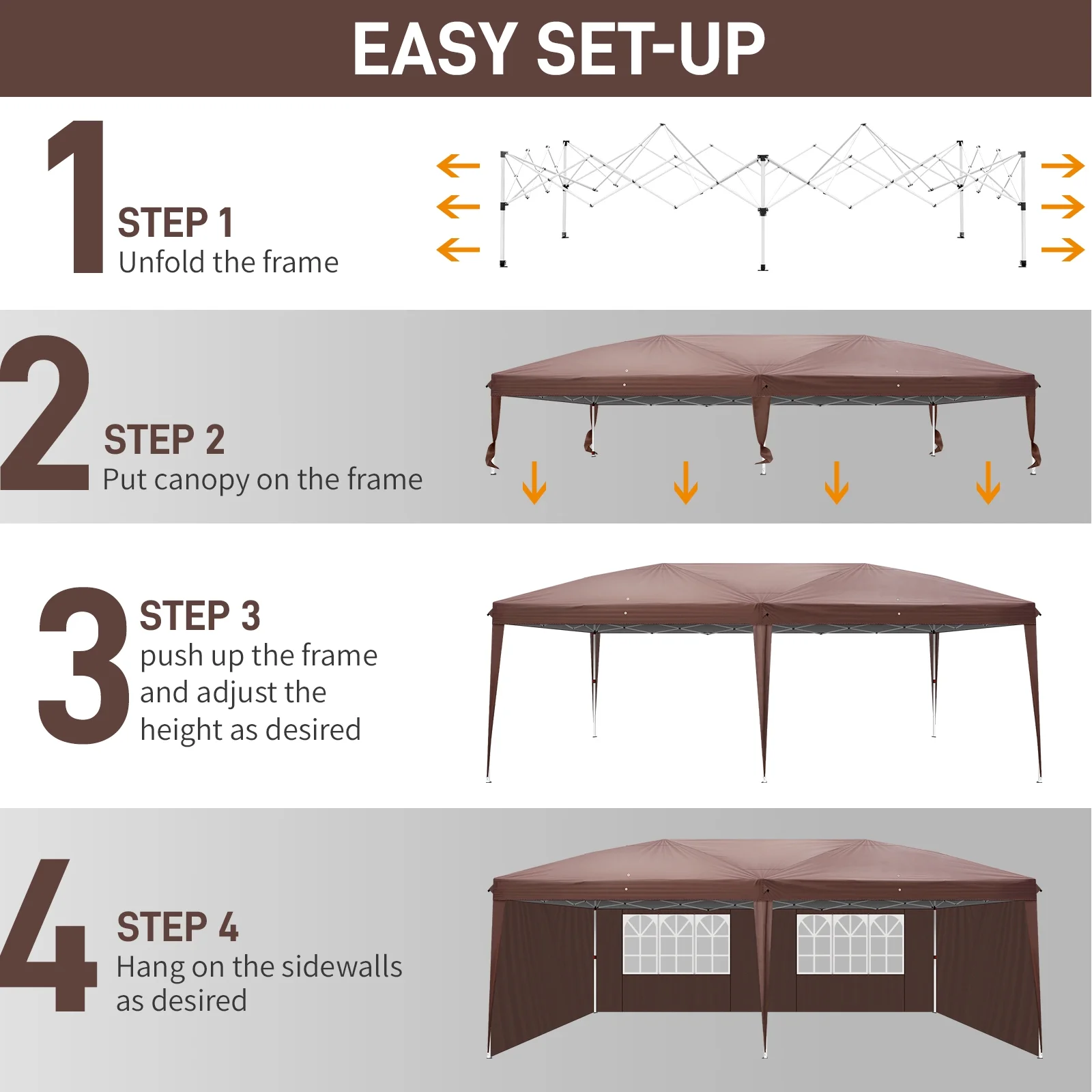 UBesGoo Ez Pop Up Patio Canopy Tent Gazebo Outdoor Party with 6 Sidewalls 10 x 20 ft Blue - Image 61