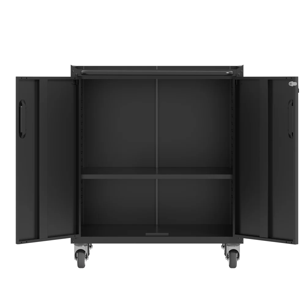 Tcbosik Rolling Storage Cabinet with Storage, Metal Tool Cabinet with Adjustable Shelf and 2 Doors, Lockable Storage Cabinet for Home Office Garage Basement, Black - Image 2