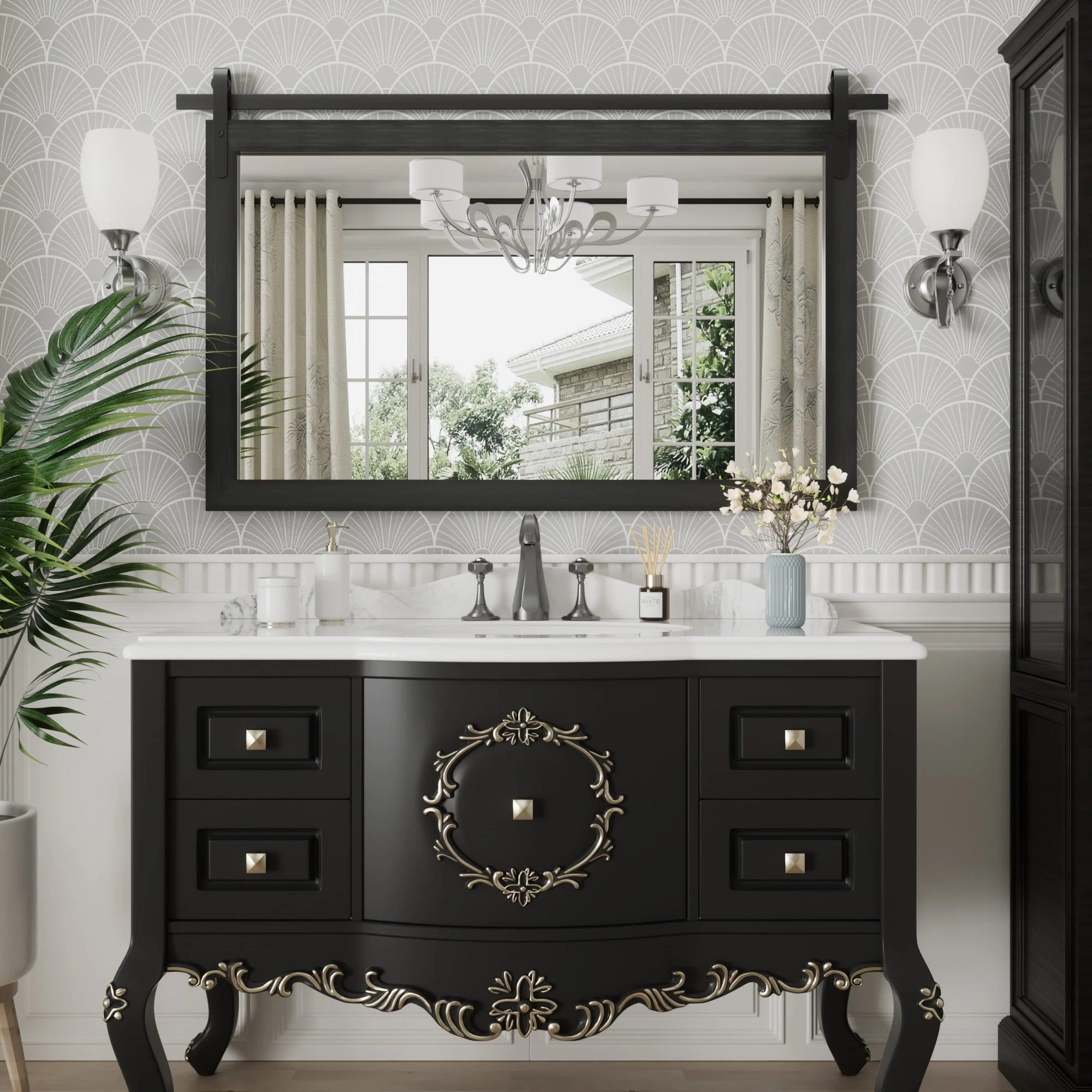 Modern Rectangular Wall Mirror with Wood Frame, Bathroom and Barn Door Mirror, Multiple Sizes - Image 47