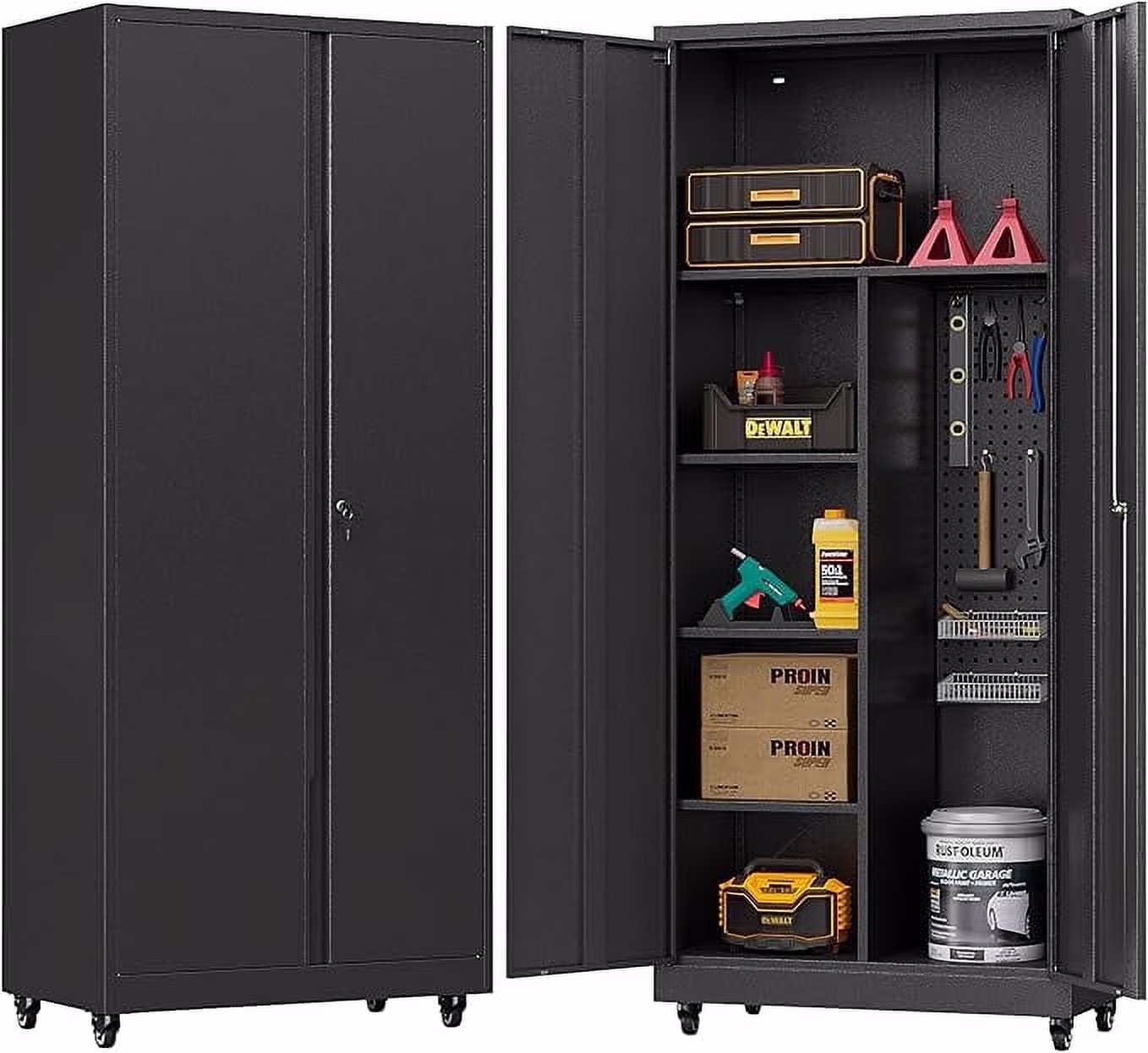 Topass Metal Storage Locker with Lockable Door, 71'' Clothing Coat , Garage Tool Cabinet with Wheels -Locker for Office, Home, School, Employee, Gym