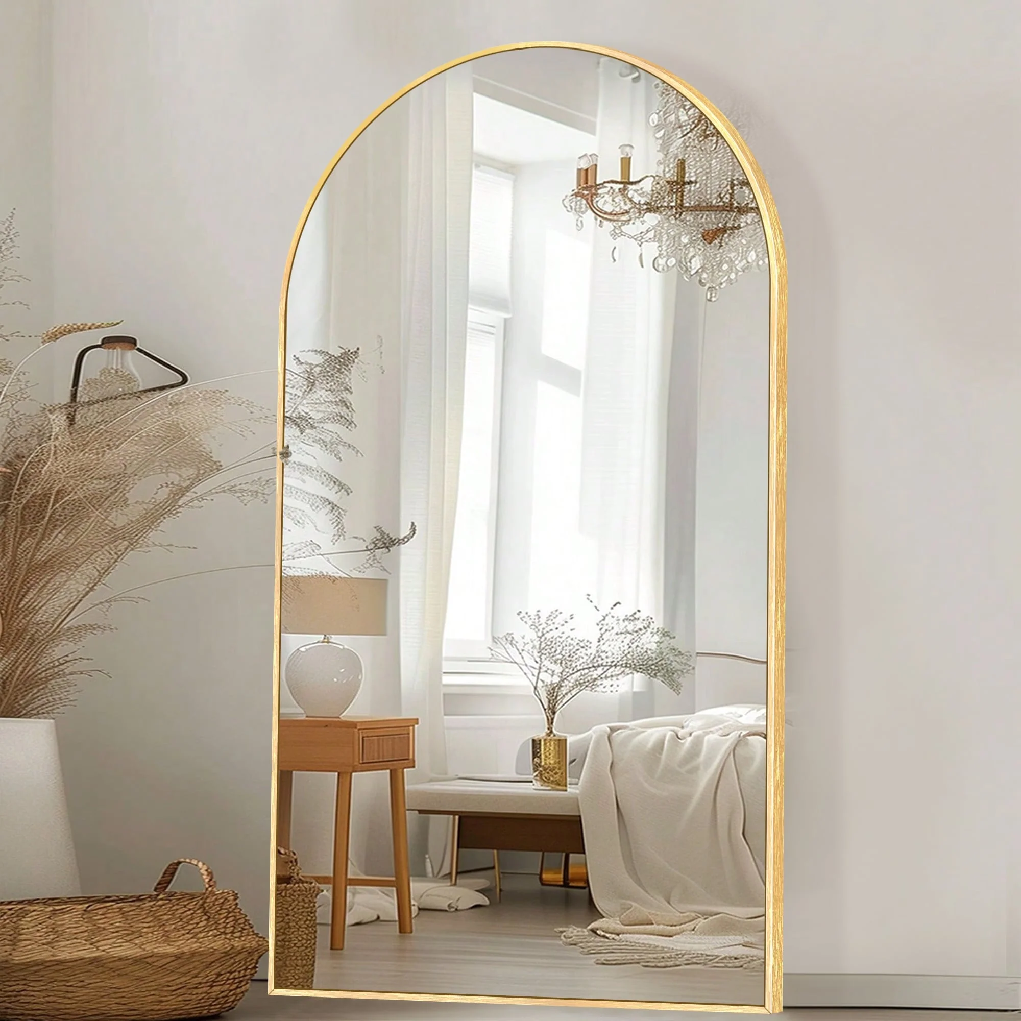 Modern Arched Full Length Floor Mirror, Aluminum Alloy Frame Standing Full Body Mirror - Image 66