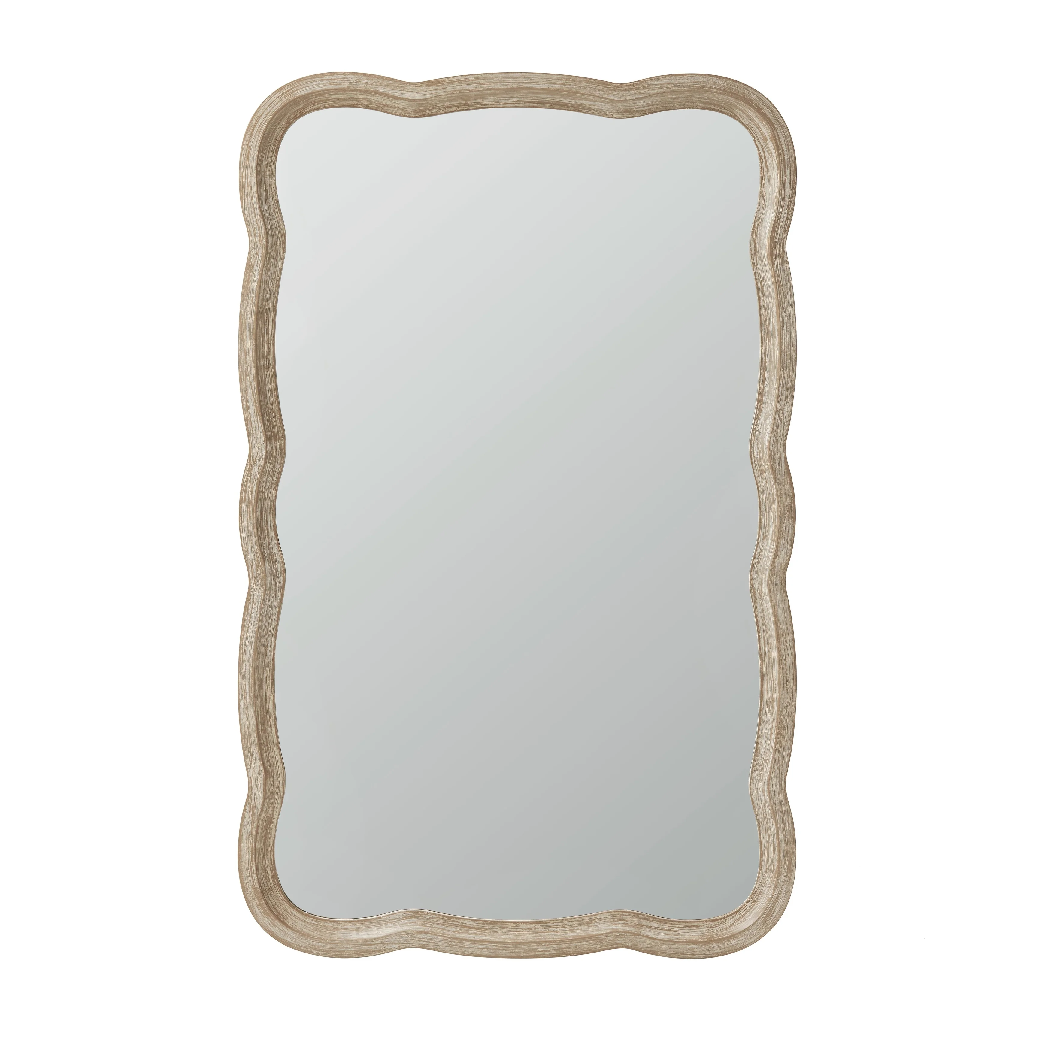 Curved Scallop Wood Frame Accent Mirror, Modern Decorative Wall Mirror for Living Room, Bedroom and Entryway - Image 11