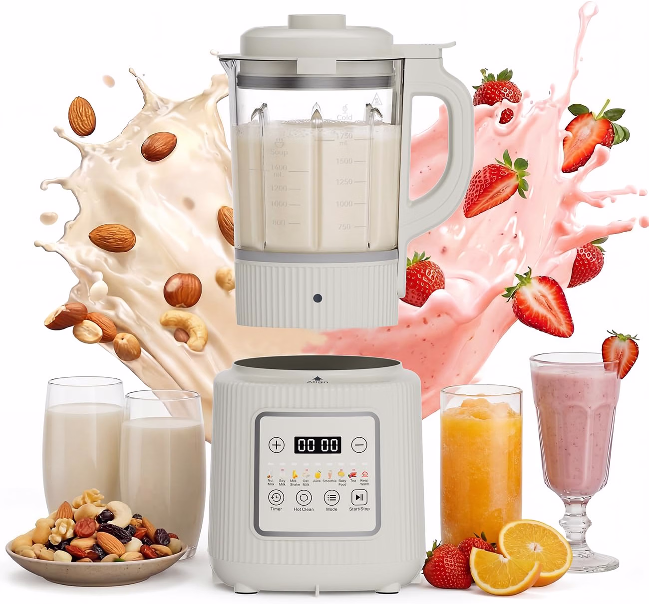 Nut Milk Maker Machine, 59.18 oz Automatic Nut Milk Maker with 11-in-1 Programs, Soy Milk Maker & Baby Food Maker, Detachable Glass Pitcher, Auto Clean, Delay Start, Keep Warm, LED Display