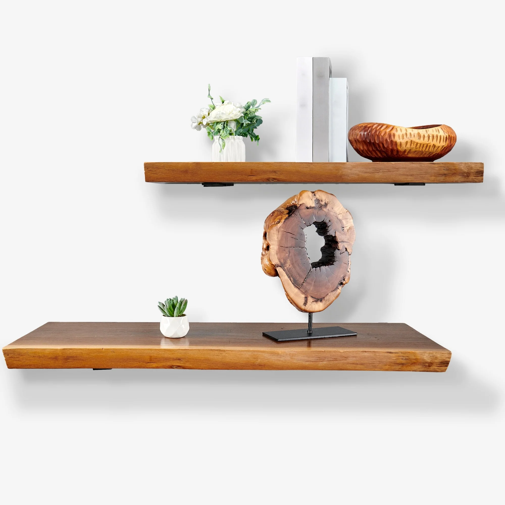 1 Piece Teak Wood Wall Shelf with Live Edge, Rustic Floating Shelf for Home Decor - Image 3